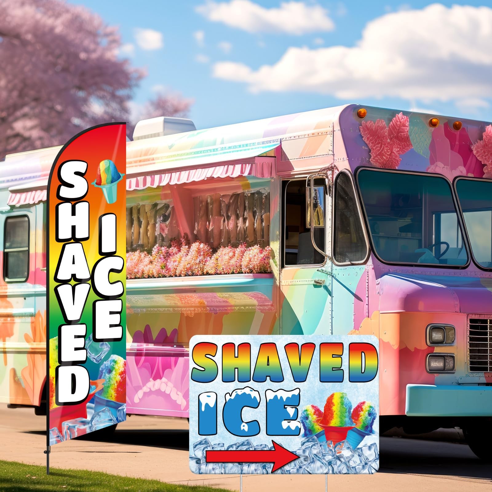 Remagr 3 Pcs Ice Cream Or Shaved Ice Signs Include 1 Feather Flag Kit 11 Ft