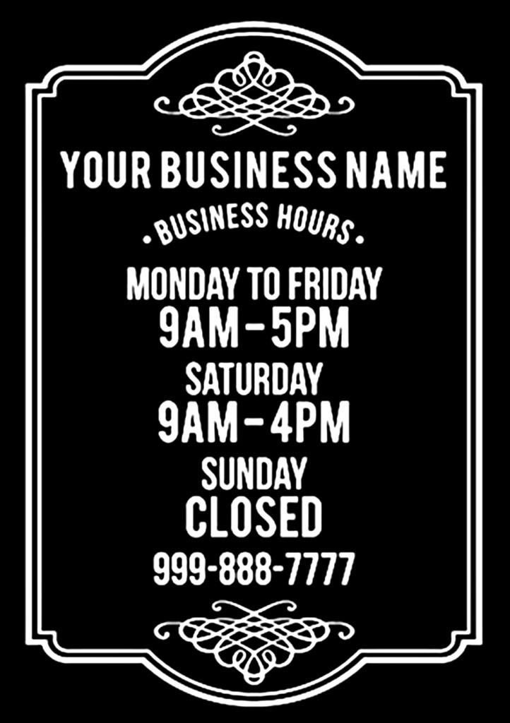 Hours of Business Store Shop Personalized Custom Text Vinyl Window Decal Sticker