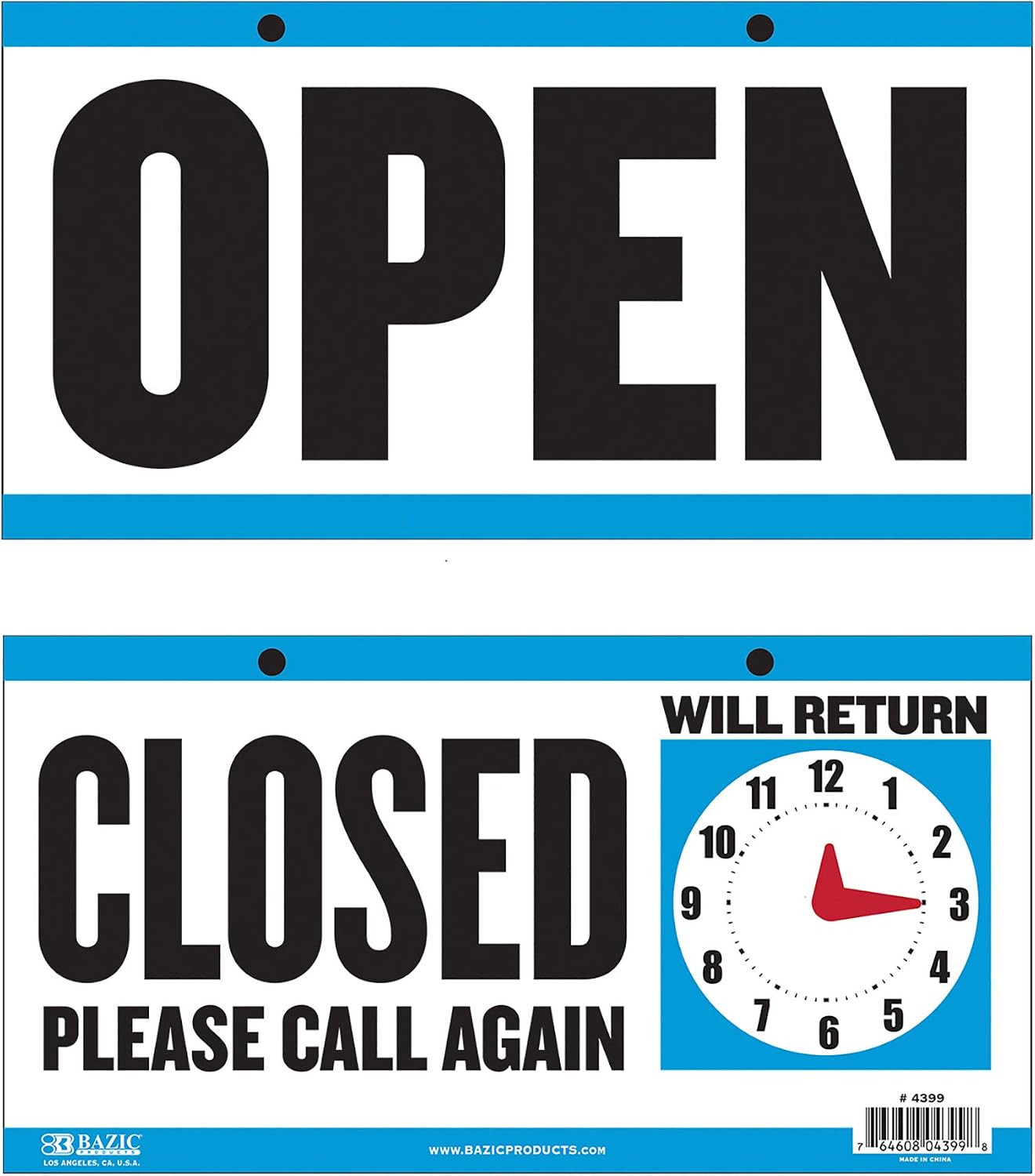BAZIC Products Closed/Open Clock Sign, 6 x 11.5 in, Double-Sided | movable clock