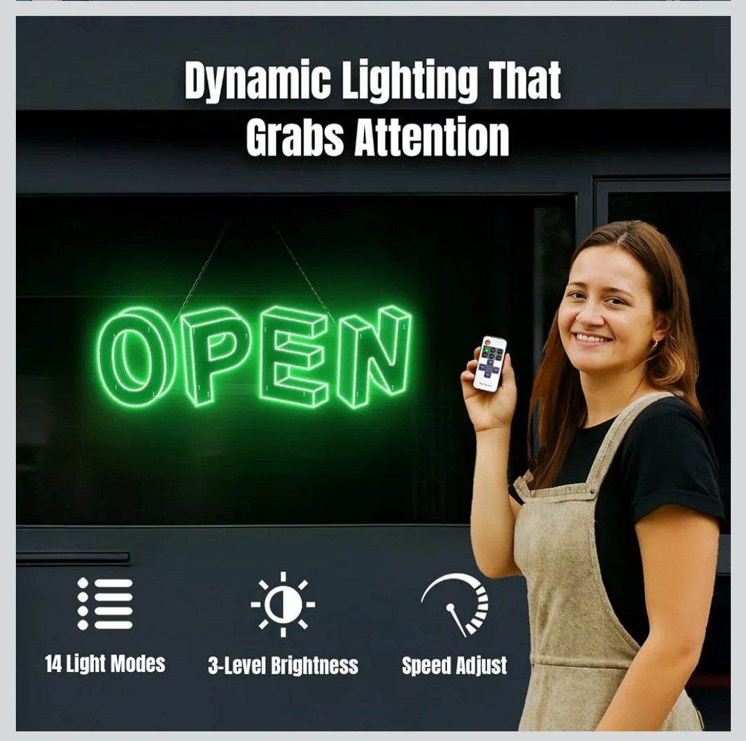 Open Sign with App & Remote Control Timer Adjustable Door Sign for business 3D