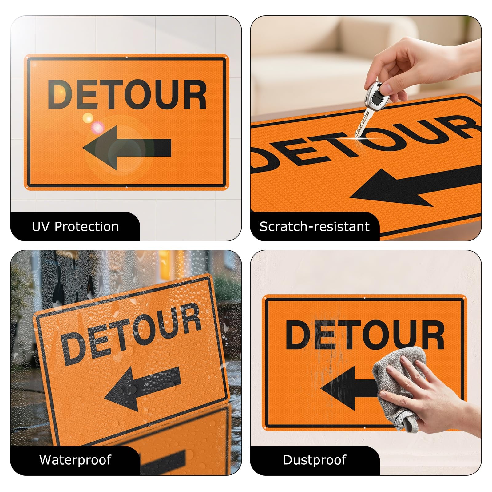 2 Pack Detour Sign Left Arrow 12×18 Inch Reflective Aluminum Road Safety