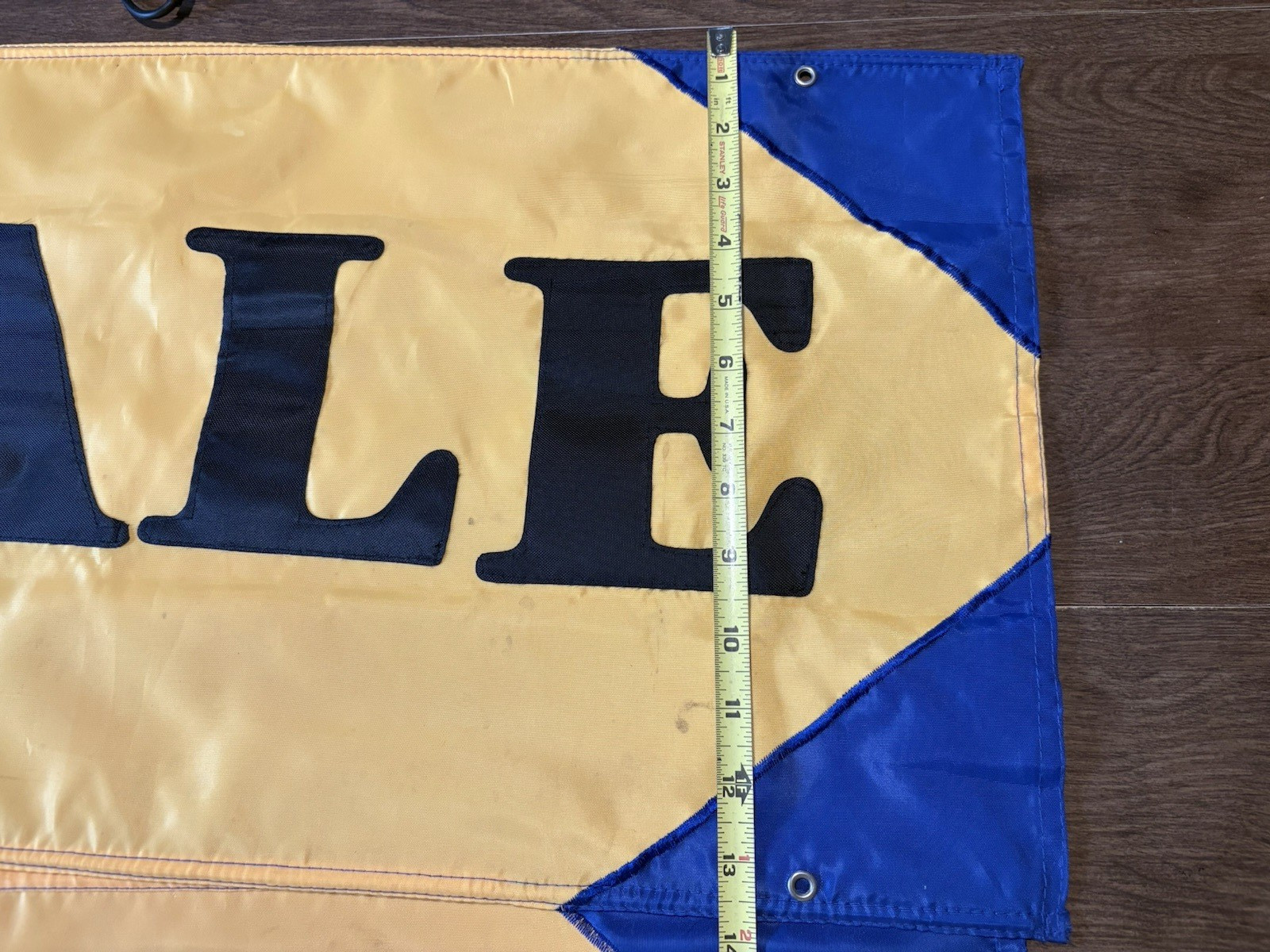 SALE Two Sided Grommets Sewn Letter Nylon Retail Banner Yellow Blue & Black (2)