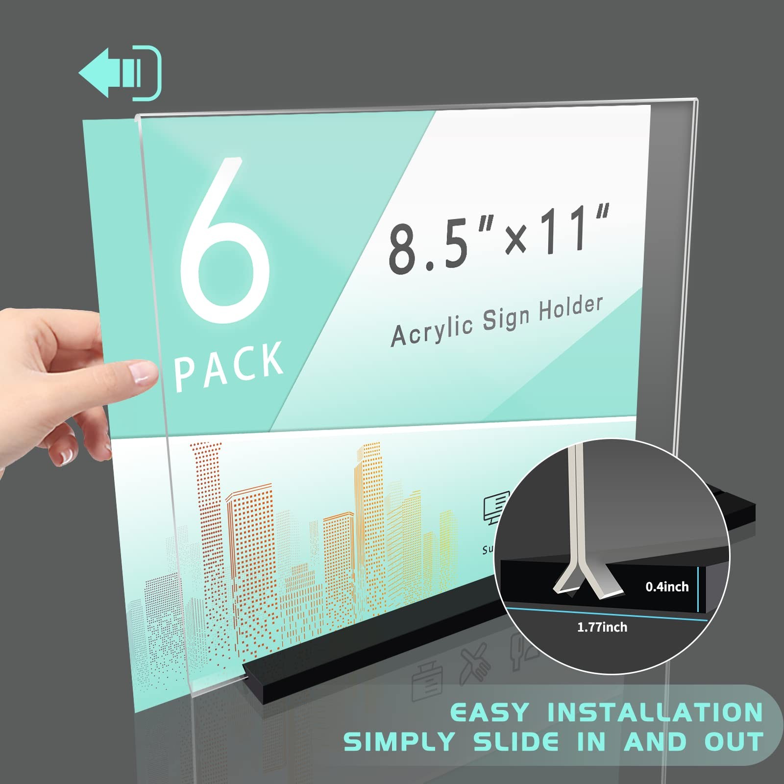 Acrylic Sign Holder 8.5 x 11 Inches Horizontal 6 11 x Inches, clear