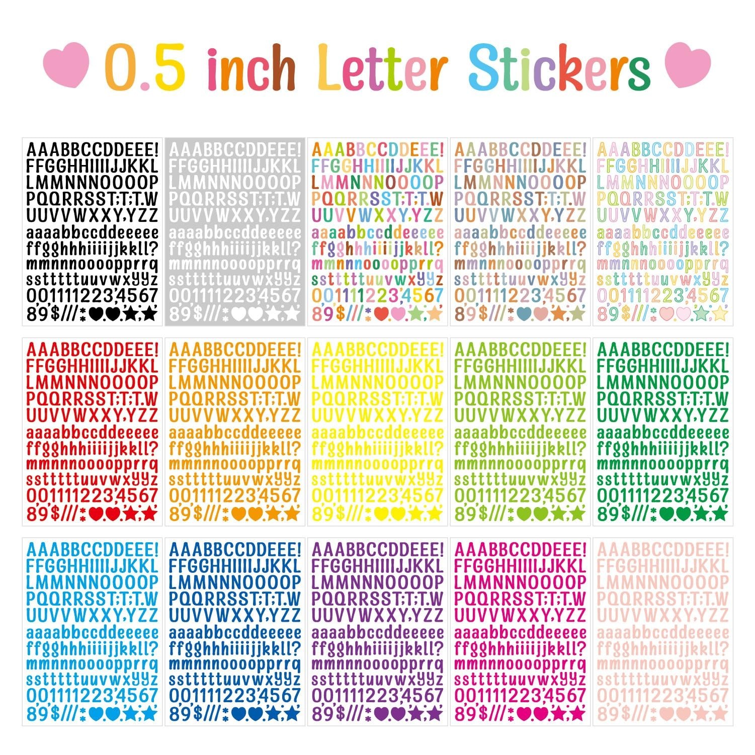 12 Sheet Cute Alphabet Number Stickers, 0.5 Inch Small Letter Decals with Sym…