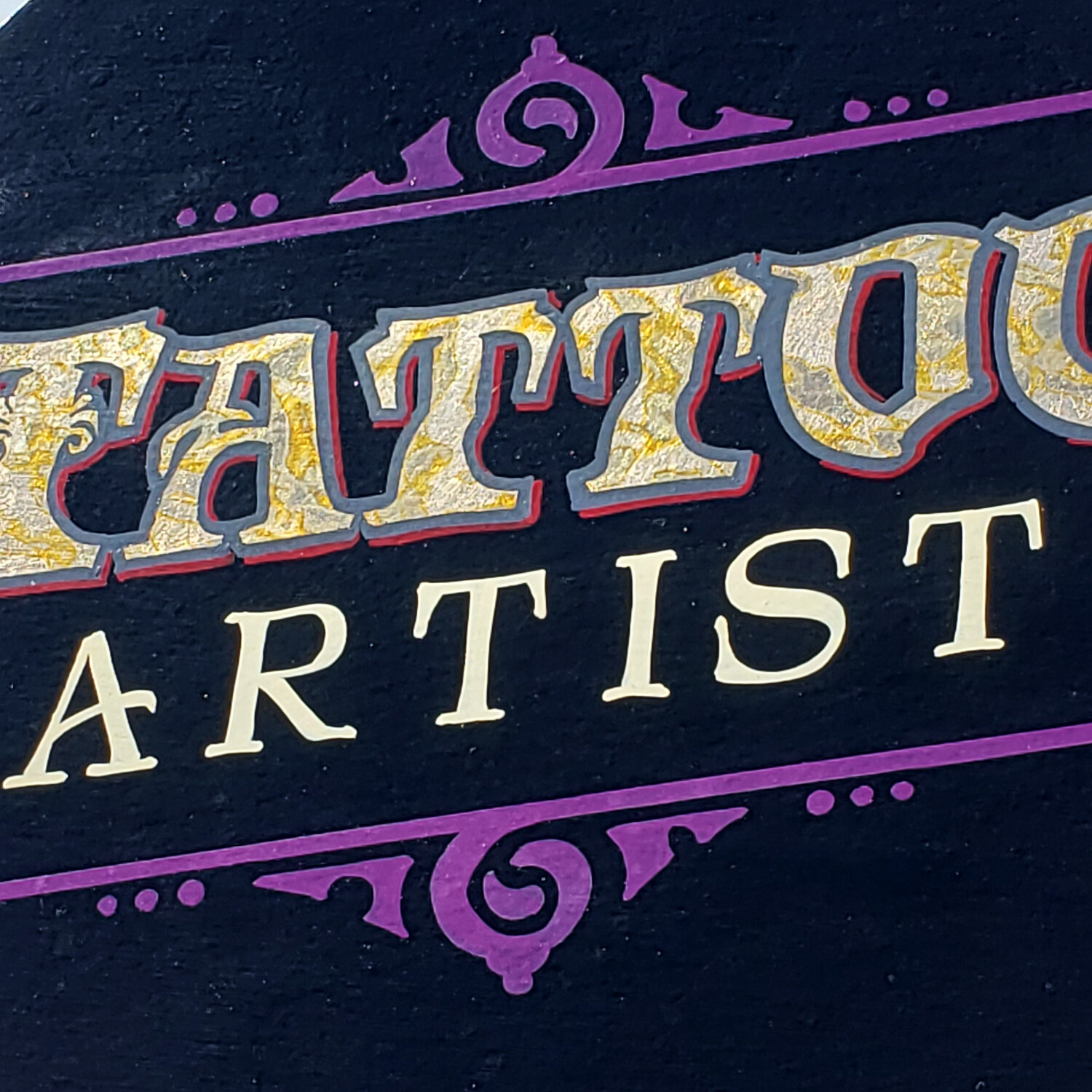 Tattoo Artist Hand Painted Gilded Sign 18&Prime; diameter