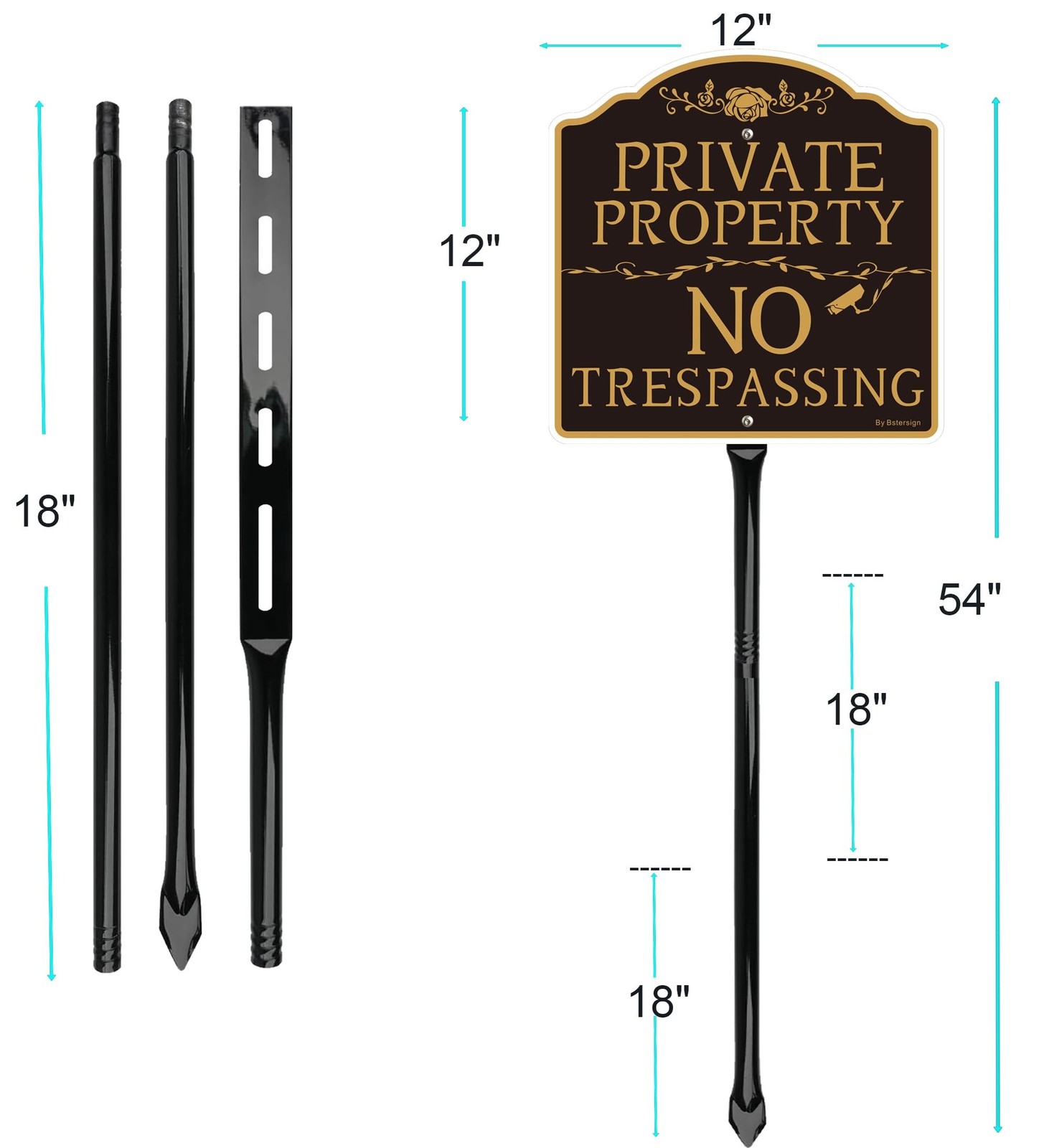 2Pack No Trespassing Sign Private Property with 54 inche Metal Stakes Posts, …