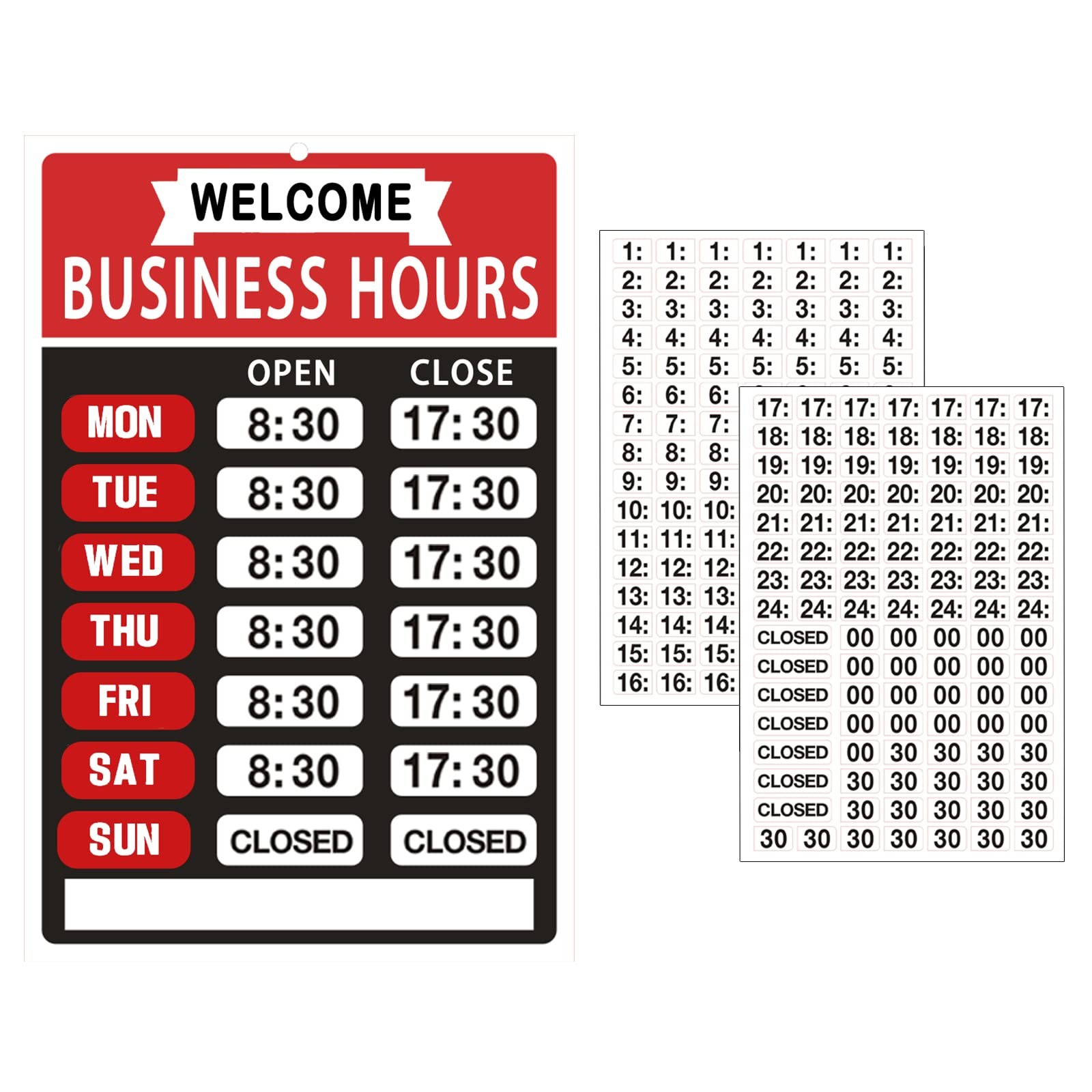 Business Hours Sign,Opening Hour Kit,Changeable Store 8×12 inches, Red
