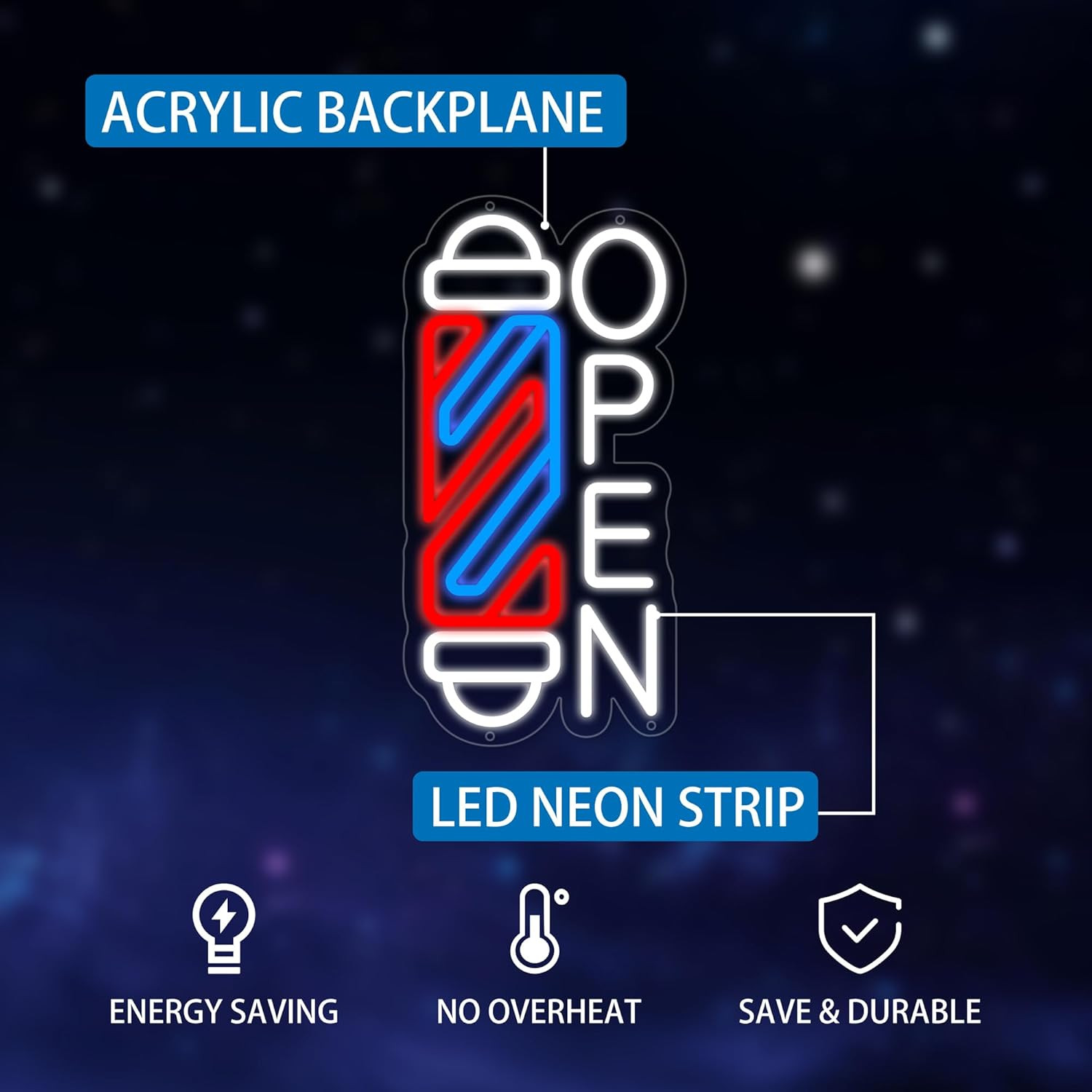 Neon Barber Open Sign for Business LED Open Signs Barber Shop light with 10 L…