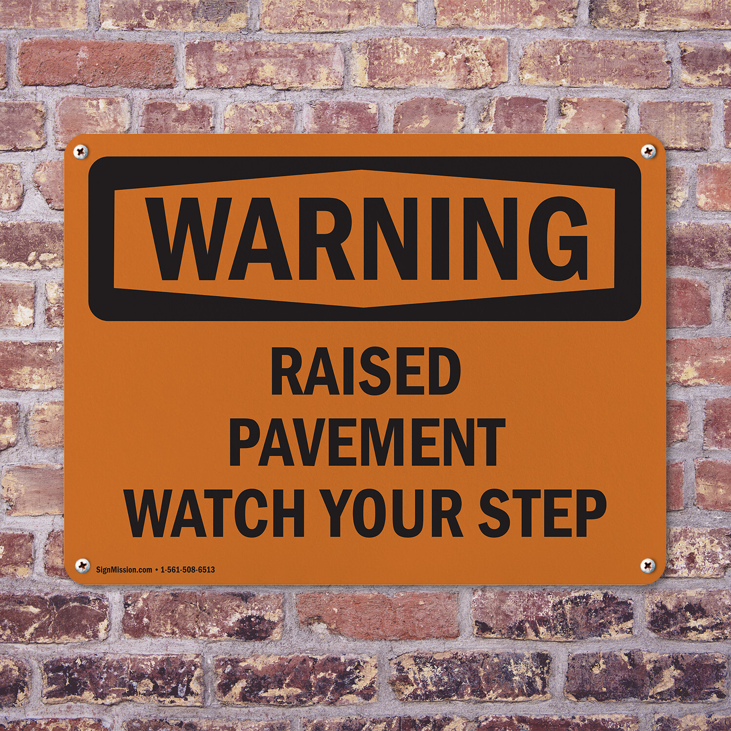 (2 Pack) Raised Pavement Watch Your Step OSHA Warning Sign Decal Metal Plastic