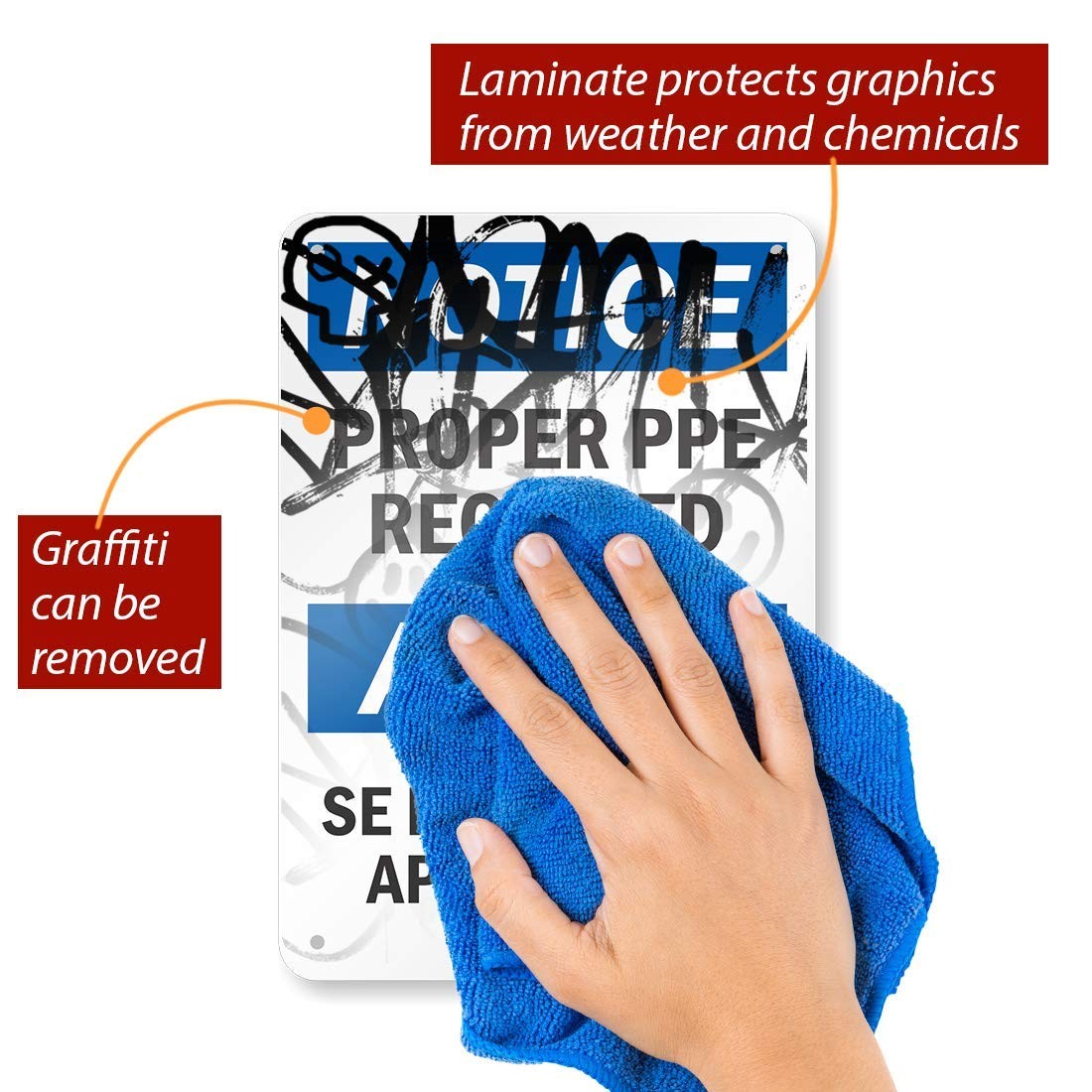 Notice Proper PPE Required Bilingual Sign 7×10 Inch Aluminum Black Blue White