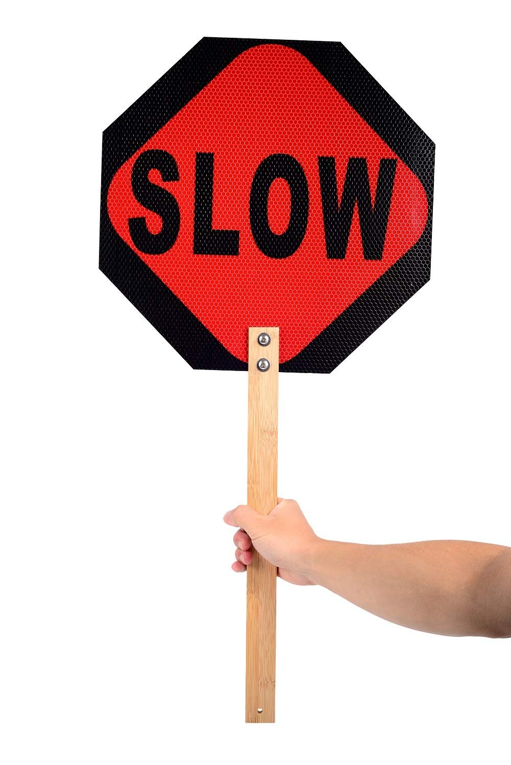 Handheld Stop Slow Sign, 13 Inch Double Sided Street Slow Reflective Sign wit…
