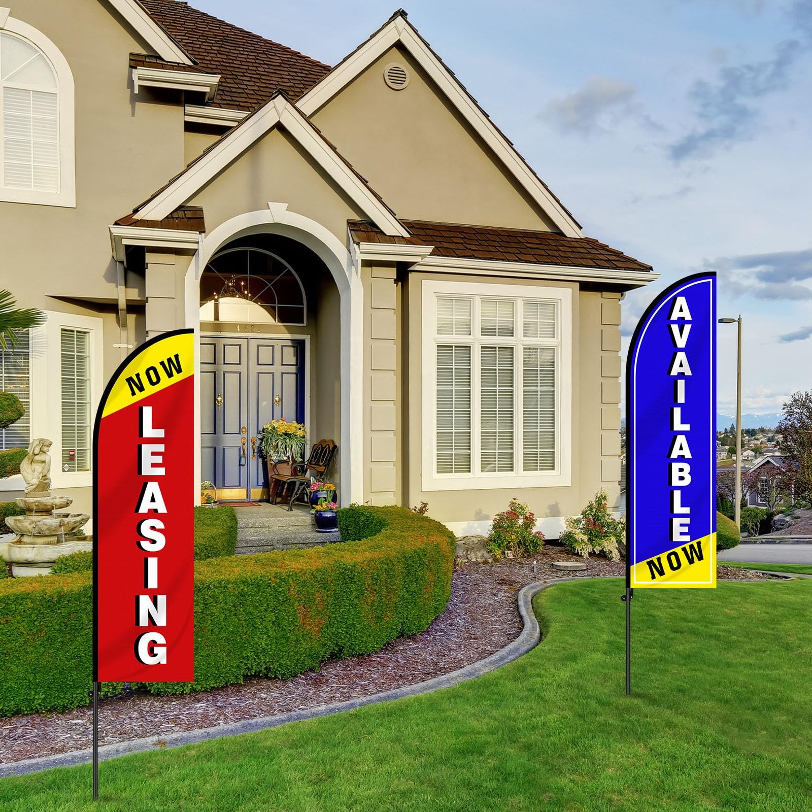 2 Pcs Now Leasing/available 7 ft Swooper Feather Flags Set Advertising Flag B…