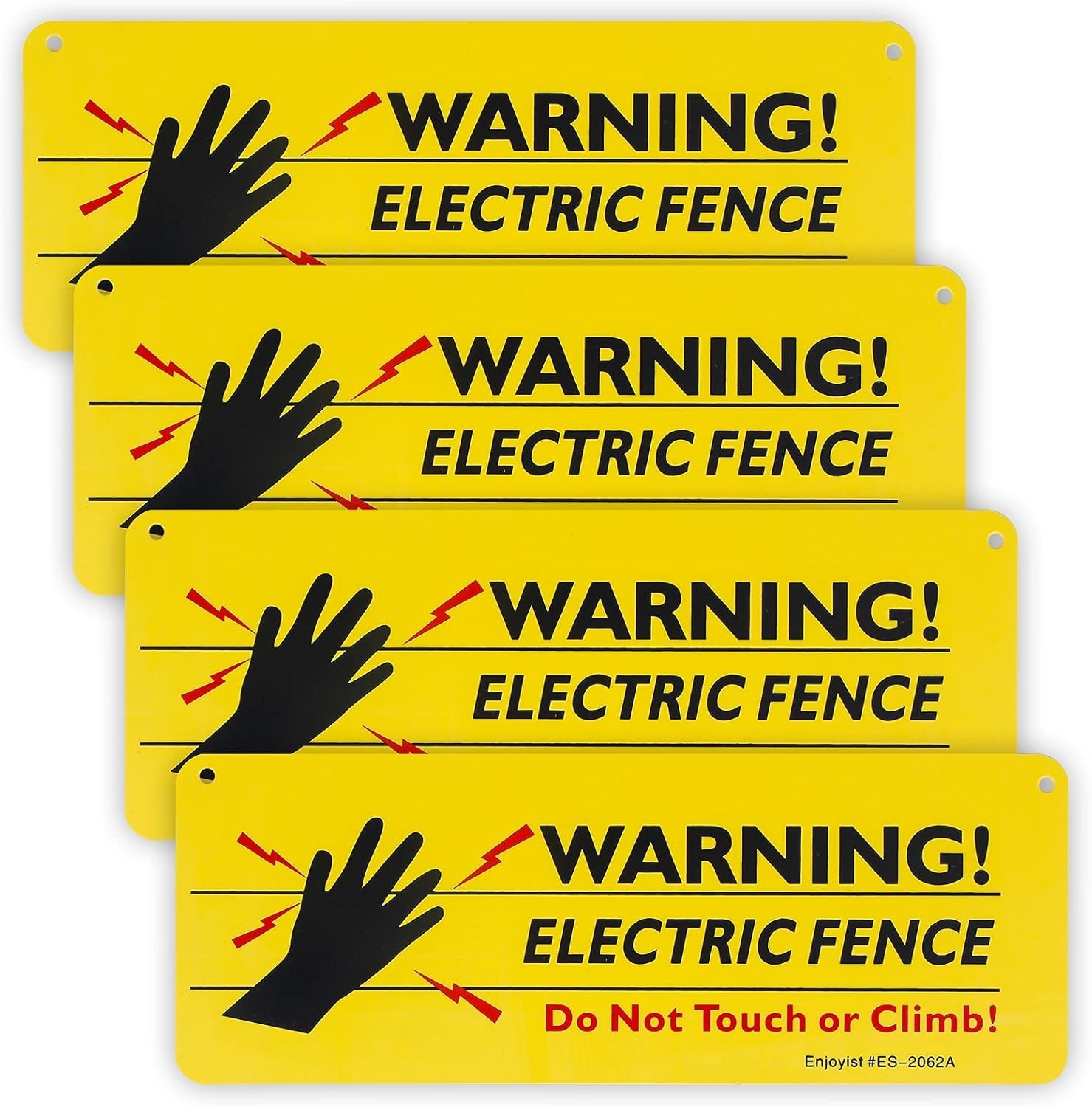 4-Pack Warning Electric Fence Safe Sign, 10&Prime;x 3.5&Prime; Plastic Sign