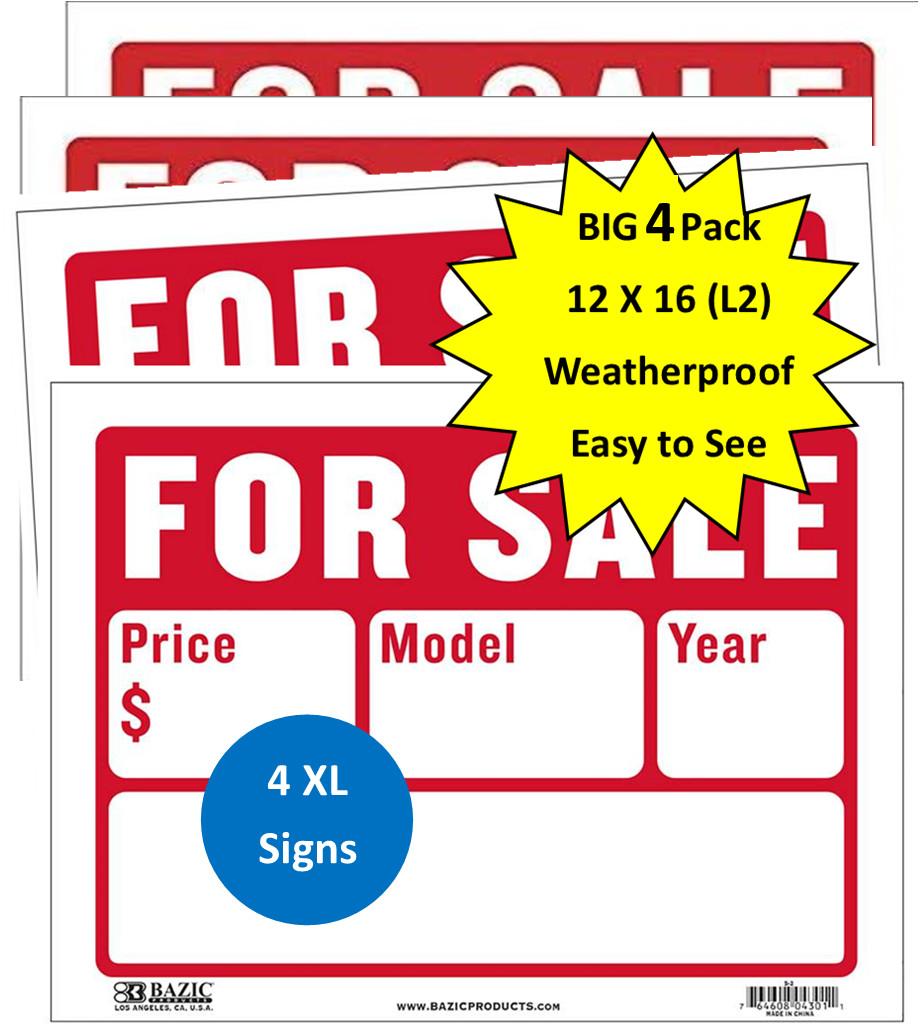 For Sale Sign Car, Auto, RV. or Boat Sales (2-Line) EXTRA LARGE 12×16