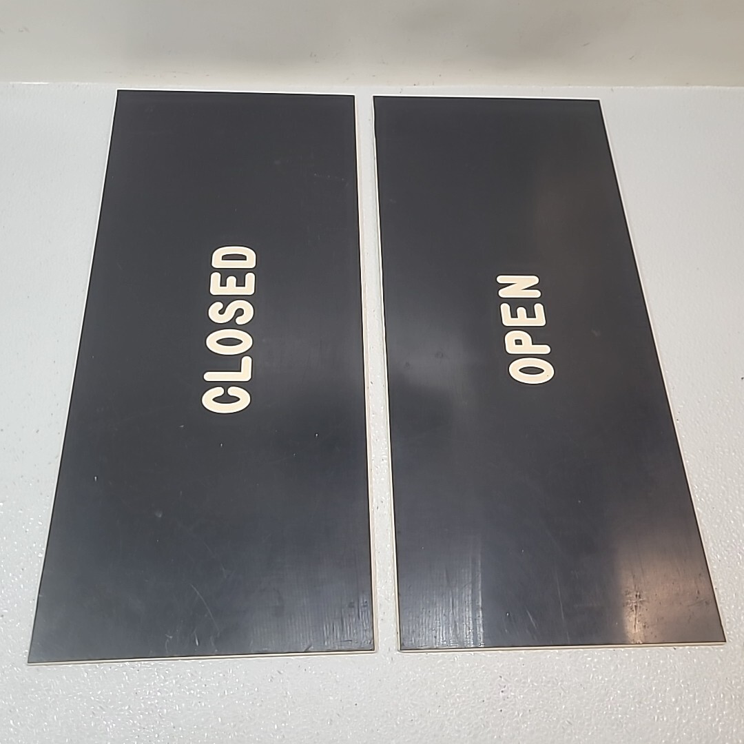 Set of Vintage OPEN / CLOSED White Letters On Black Double Sided 18&Prime; x 8&Prime;