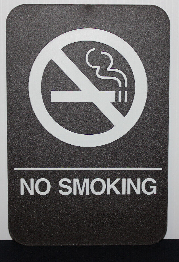 6&Prime;x9&Prime; ADA No Smoking Sign Brown/White Braille Grade II with Tape