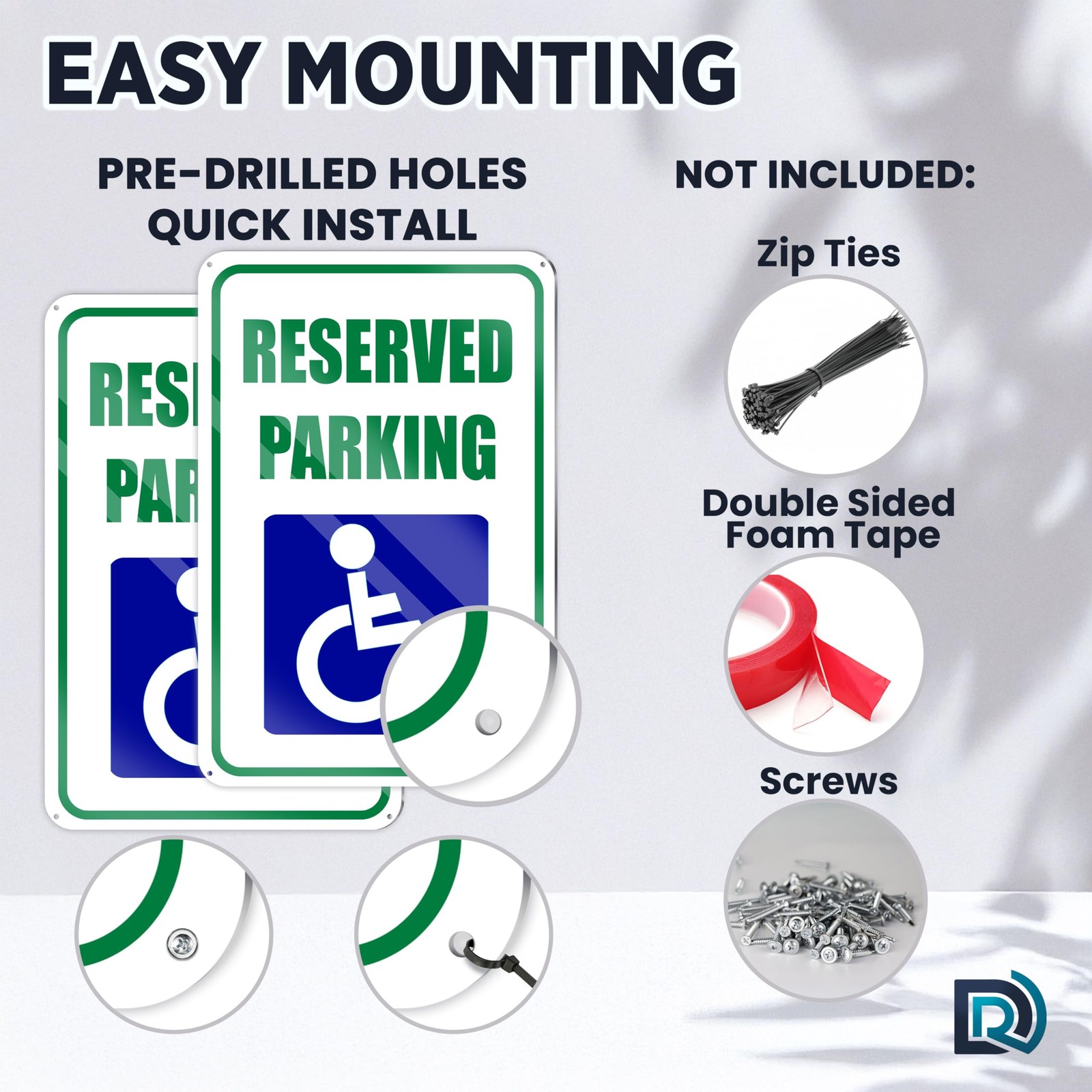2 PC Handicap Reserved Parking Signs, 8×12 Reflective Aluminum Disabled