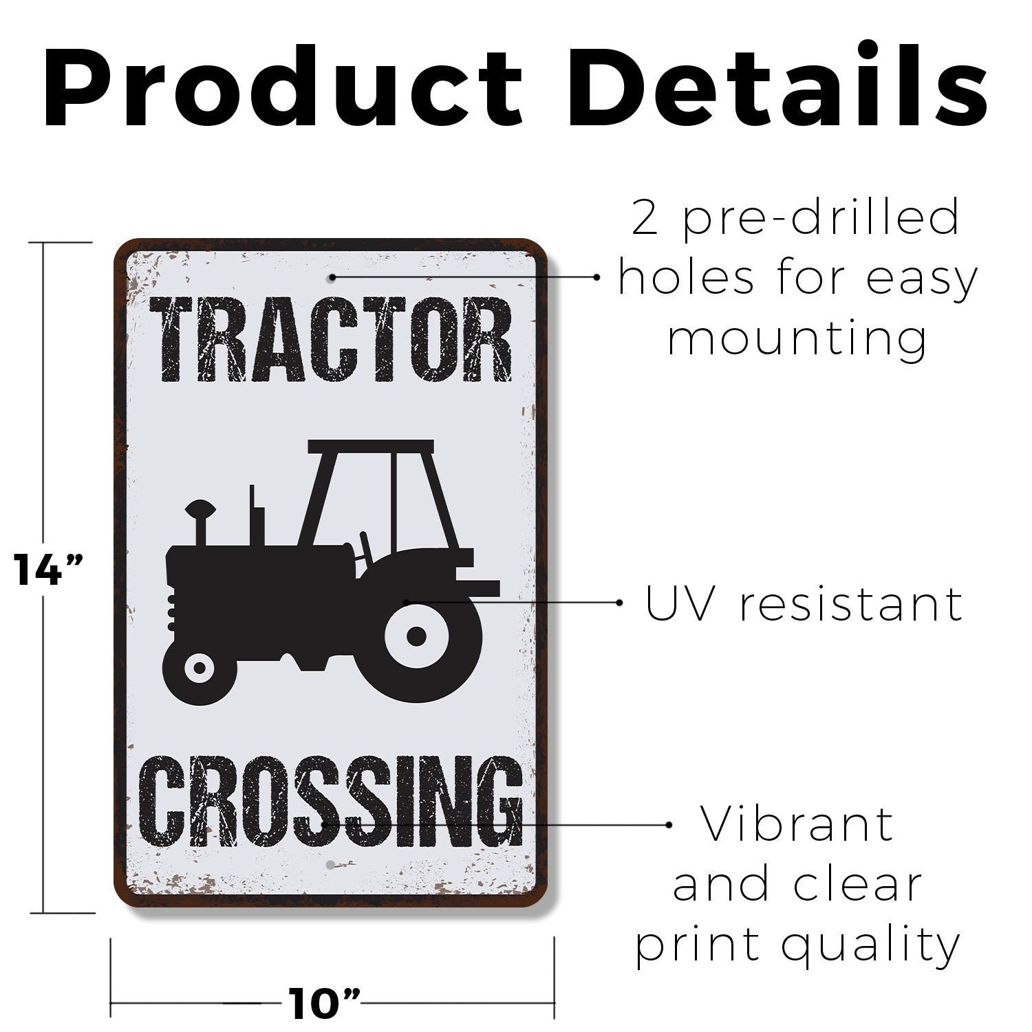 Vintage Style Tractor Crossing Farm Sign Slow Roll Green Steel Perfect for Barn