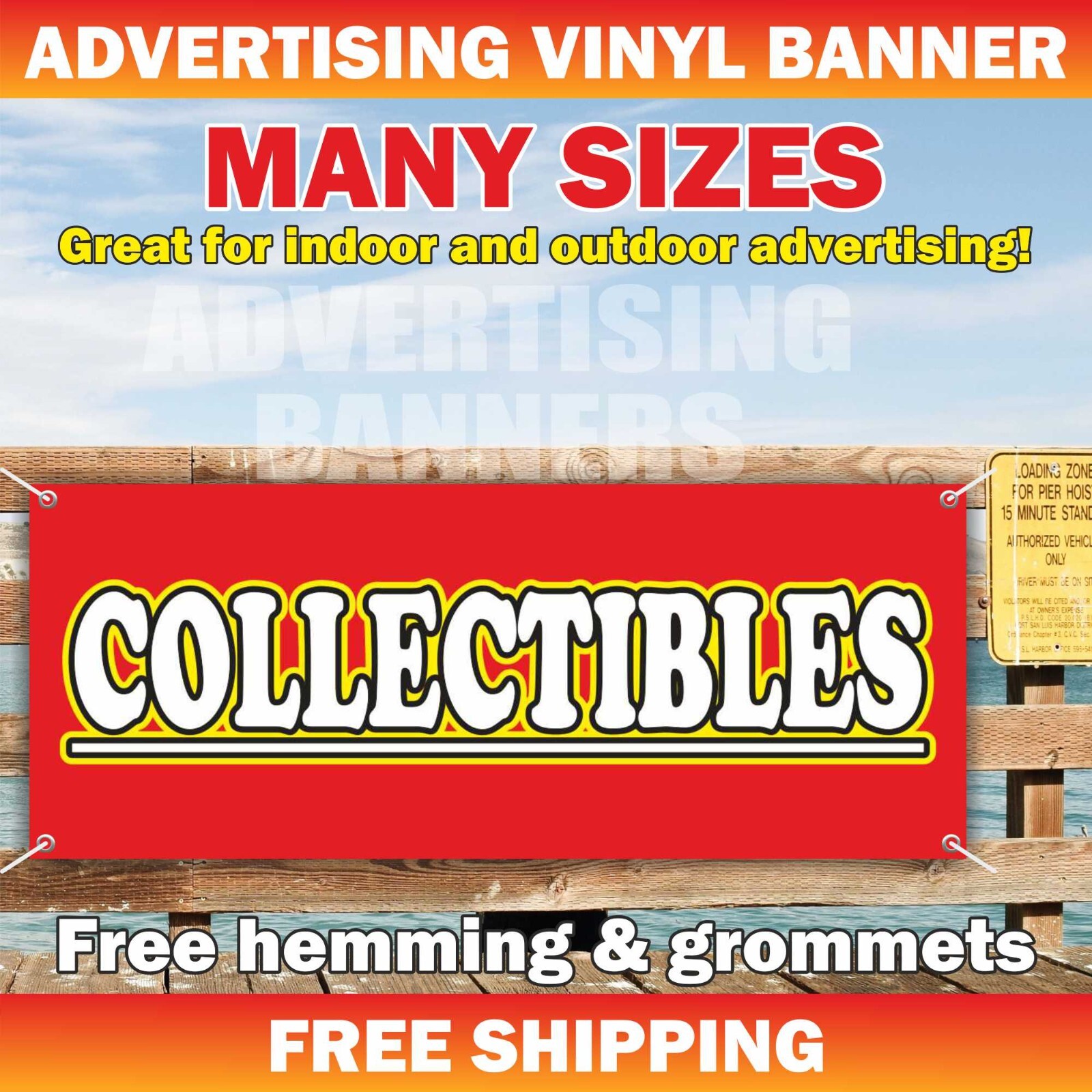 COLLECTIBLES Advertising Banner Vinyl Mesh Sign ANTIQUE STORE Vintage Shop