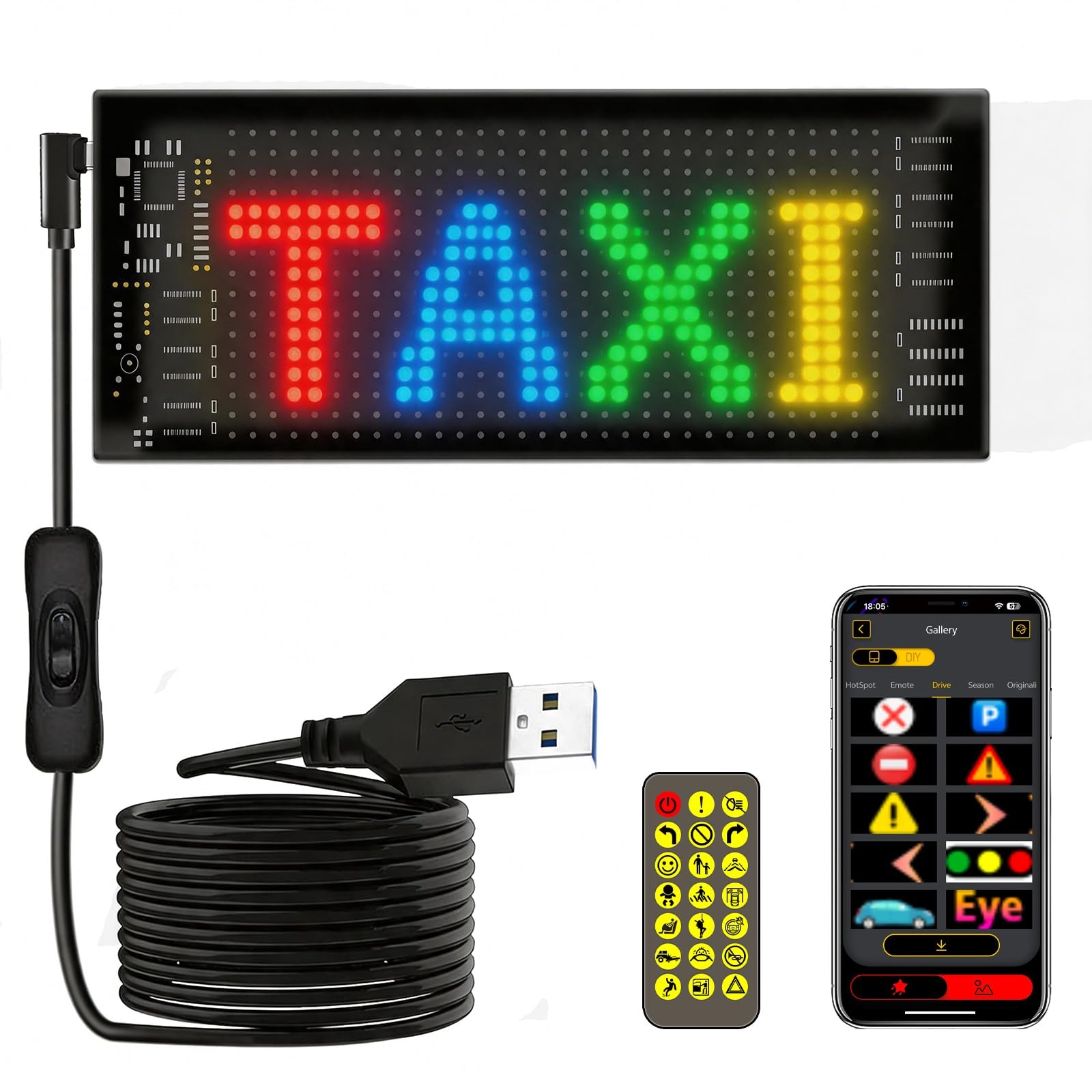 LED Sign for Car Taxi, 7 »x3 » Flexible LED Matrix Panel USB 5V Bluetooth APP…