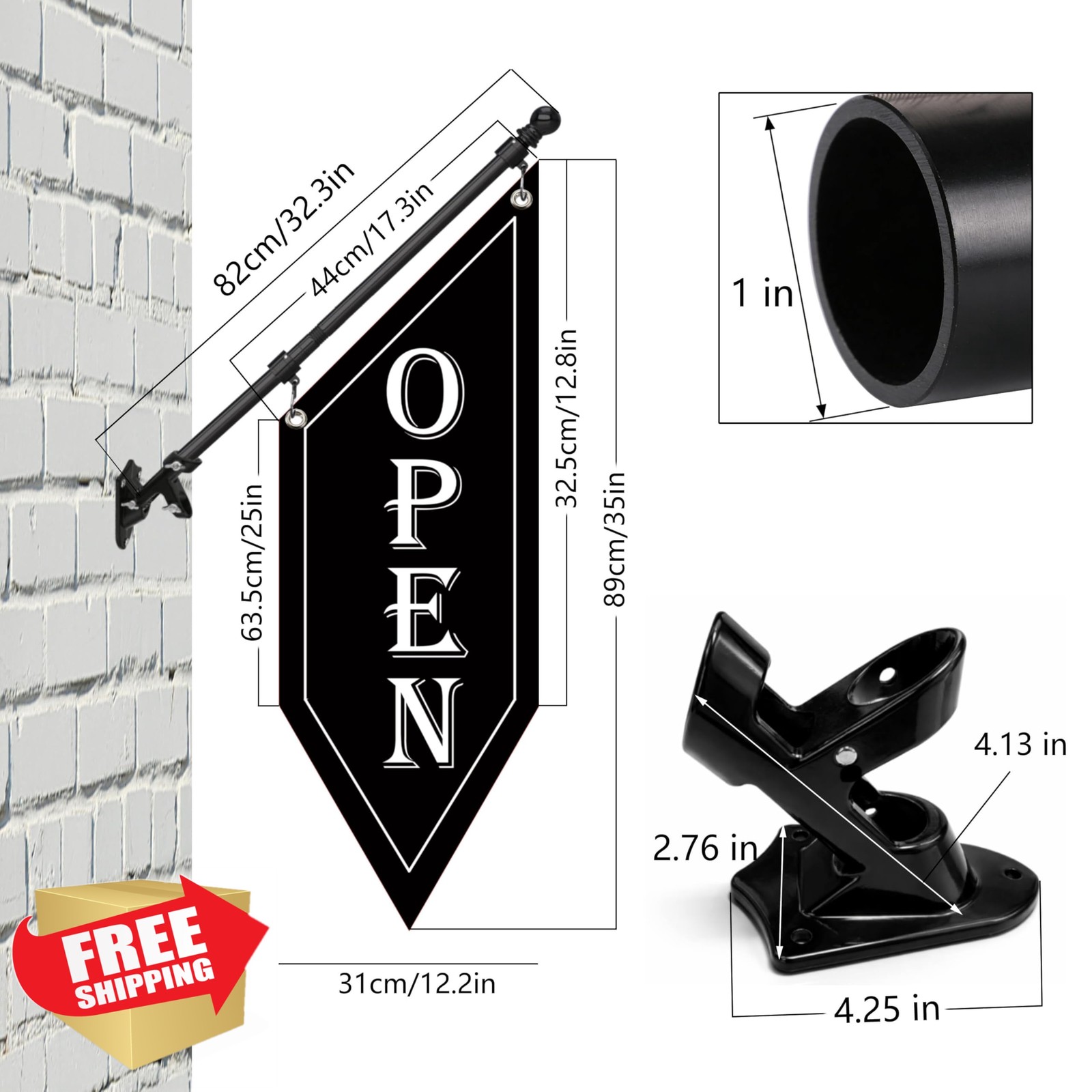 HANVIDA Black OPEN Flag with Pole