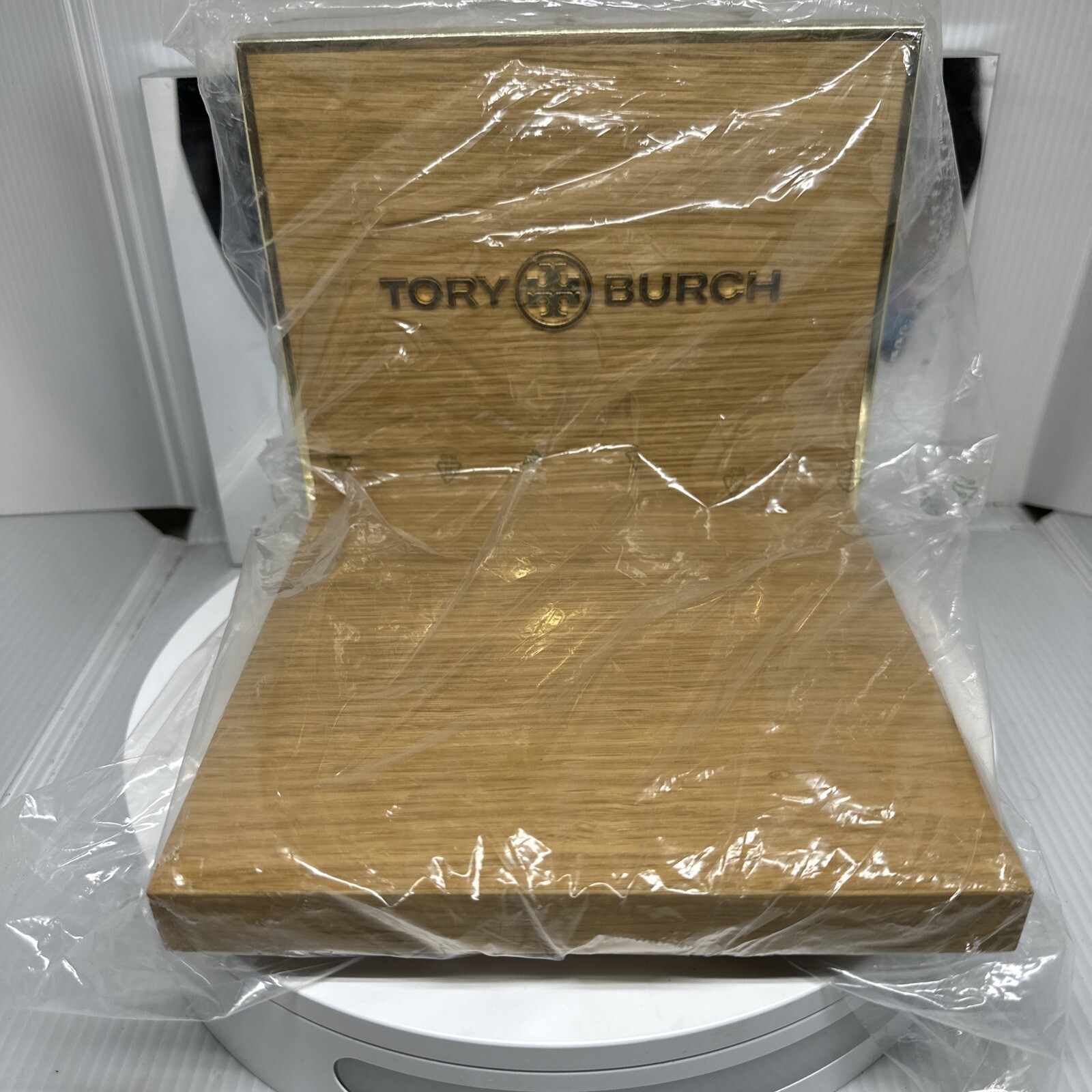 Authentic TORY BURCH Store Display Sign Eyeware stand RARE gold wood made Italy