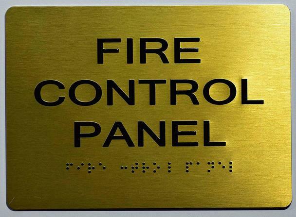 FIRE Control Panel Sign – Gold With Braille and Raised Letters (Aluminum, 5×7)