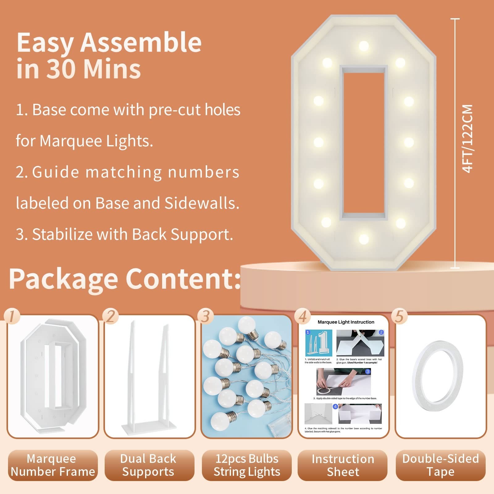 4FT Light Up Numbers Letters, Giant Marquee Numbers, Mosaic Balloon Number 0 …