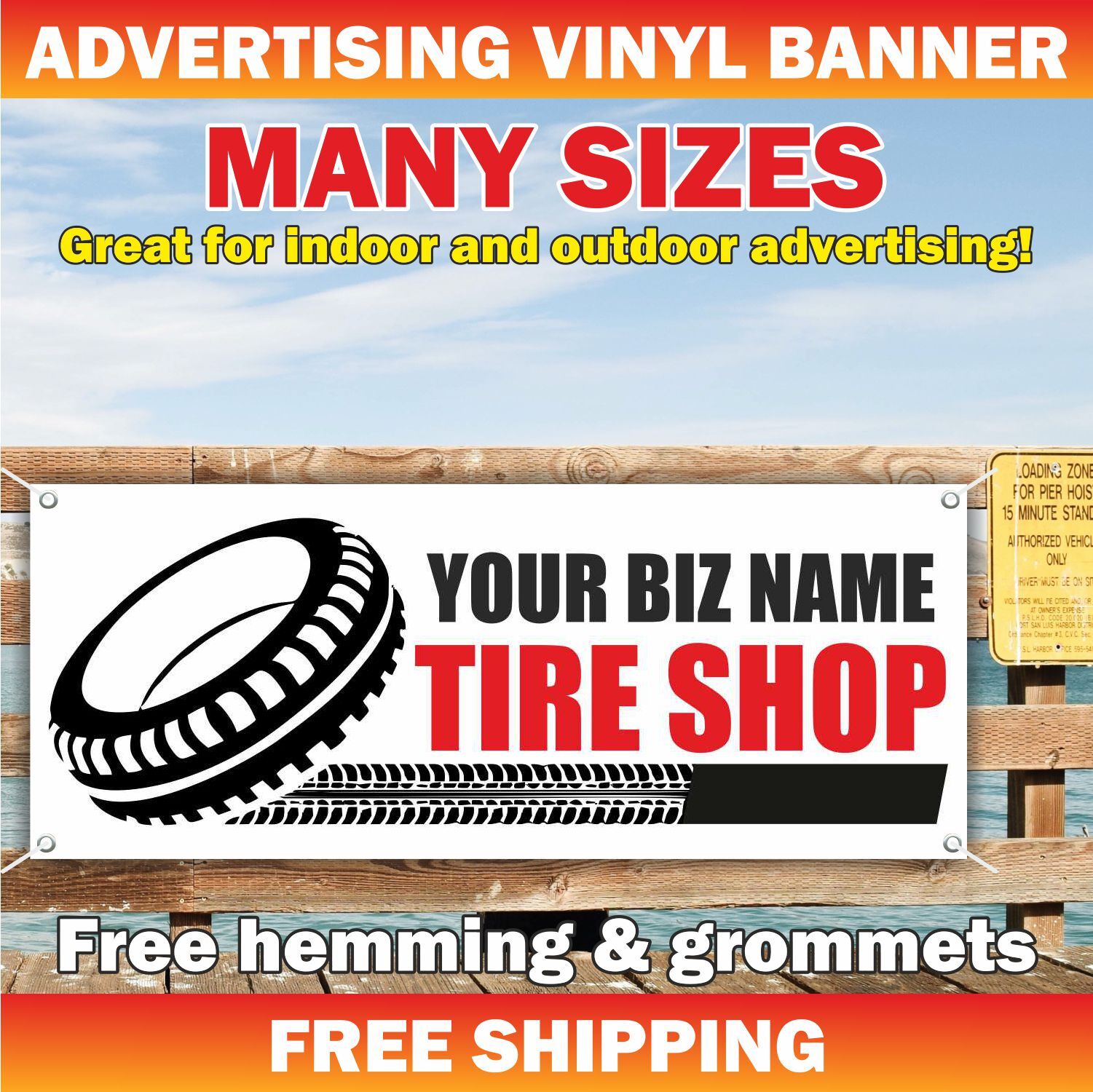YOUR BIZ NAME TIRE SHOP Advertising Banner Vinyl Mesh Sign Garage Service Repair