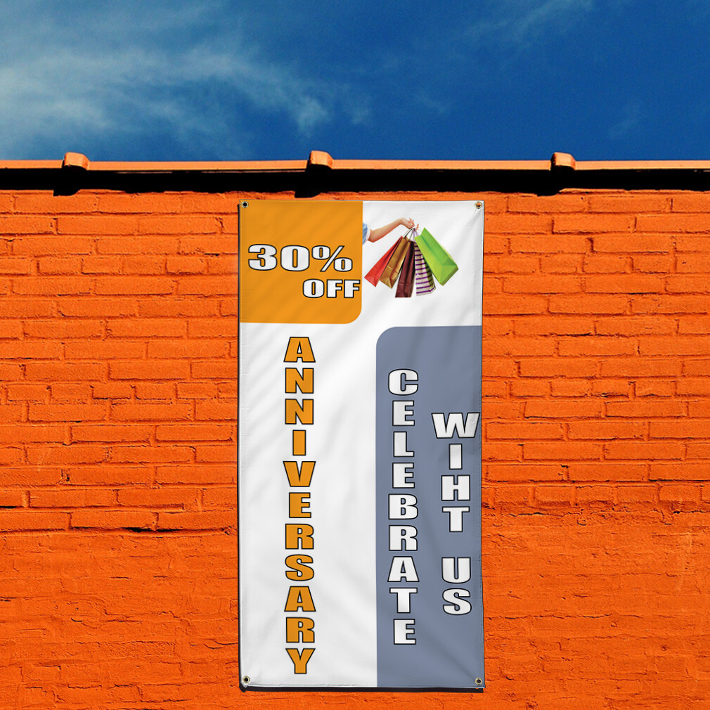 Vertical Vinyl Banner Multiple Sizes Anniversary Celebrate with Us 30% off