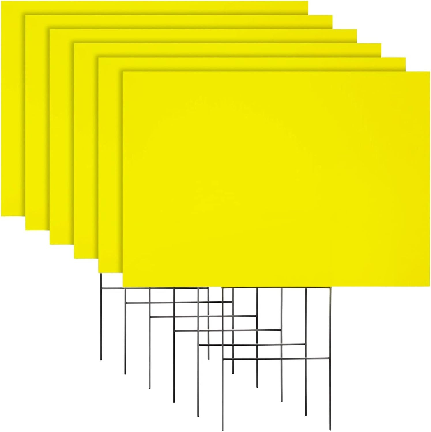 6 Pack Blank Corrugated Plastic Yard Signs w/Stakes 12 Piece Set, Yellow