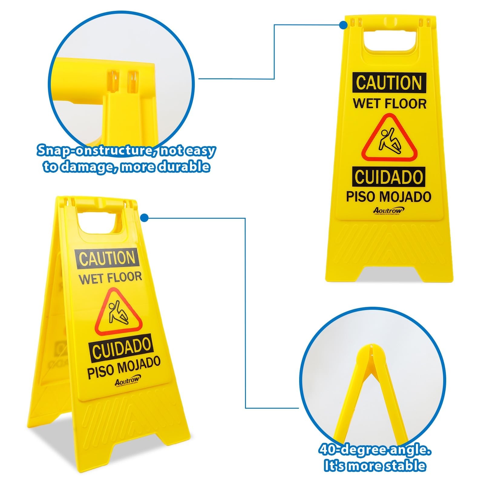 Caution Wet Floor Sign, （L:17.12in W:8.38in H:0.94in）2-Sided Foldable Safety …
