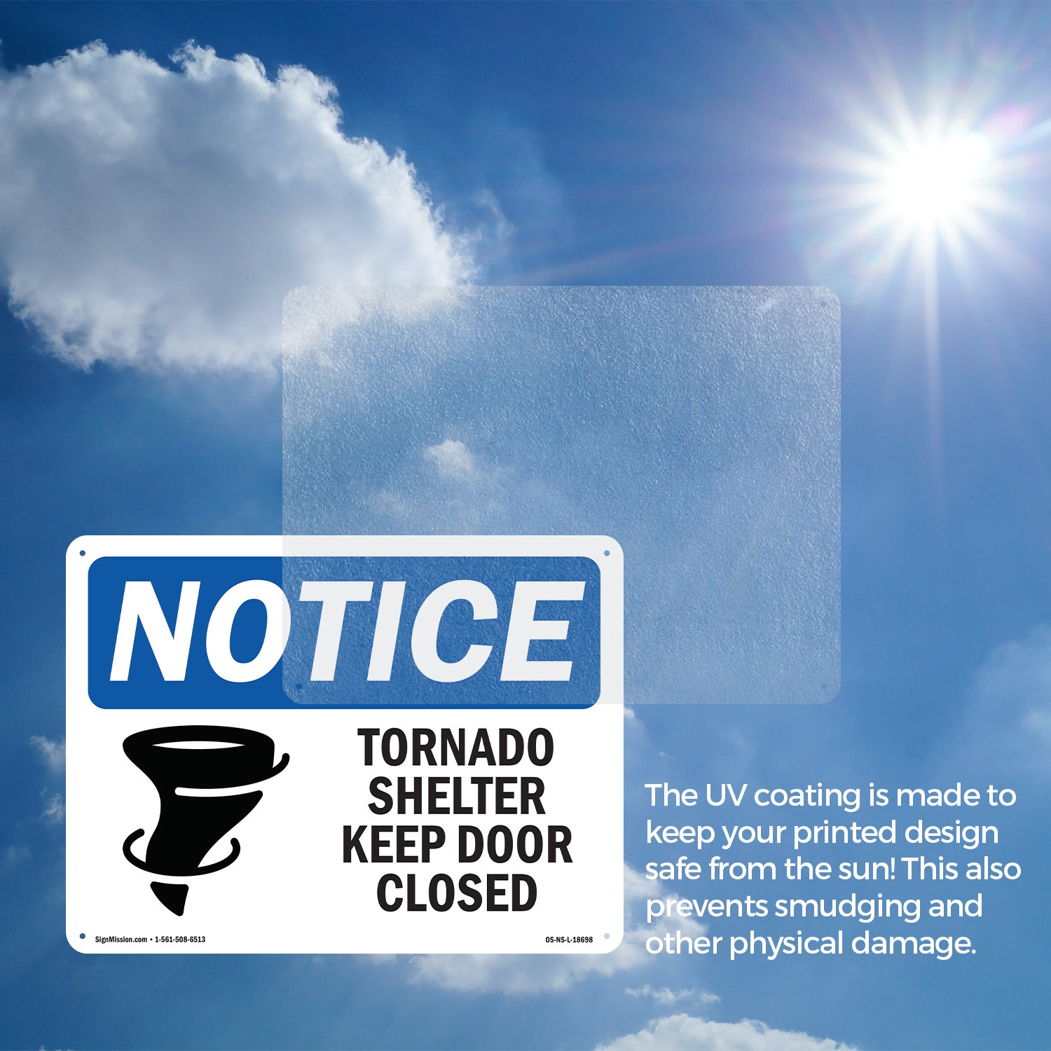 Tornado Shelter Keep Door Closed OSHA Notice Sign Metal, Decal – 5 or 10 Pack