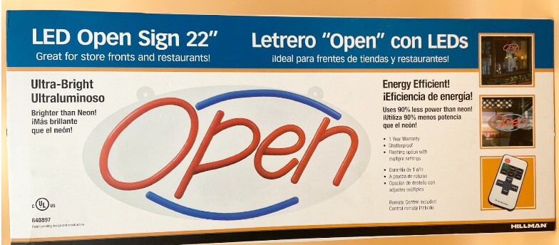 HILLMAN 22” LED OPEN SIGN WITH REMOTE CONTROL