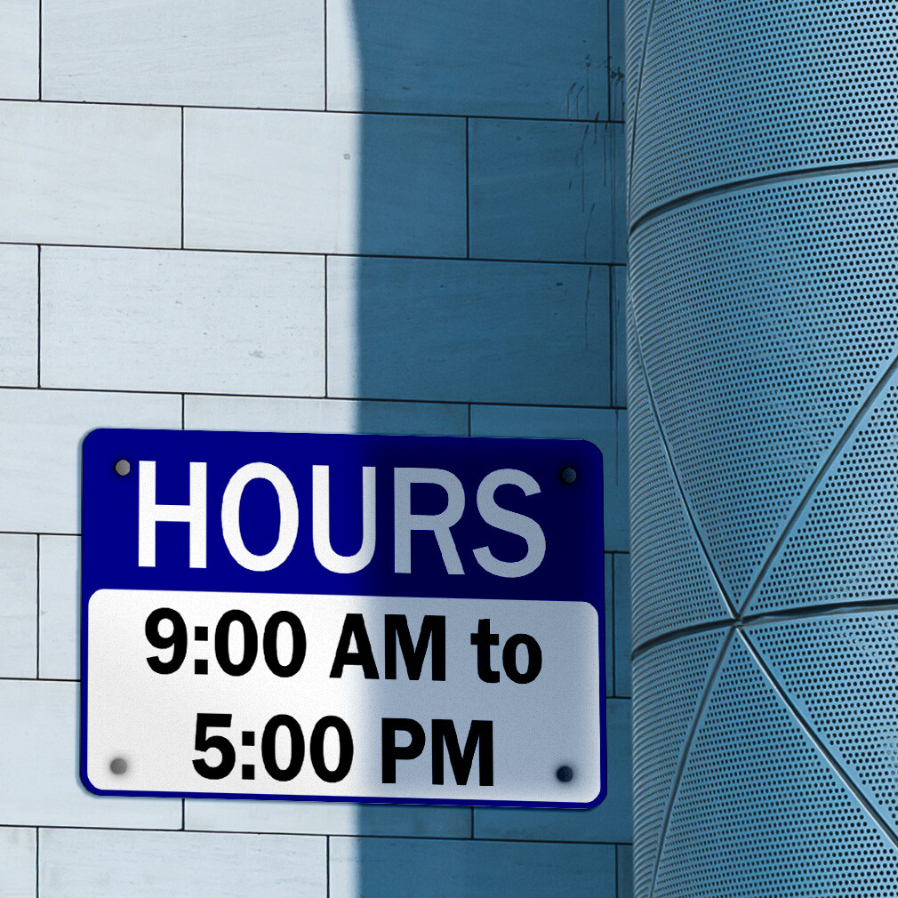 Aluminum Horizontal Metal Sign Hours 9:00 Am to 5:00 Pm Business
