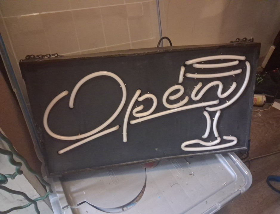 Neon “Open” Illuminated Sign w/ Martini Glass, Multi-Color Hanging Light