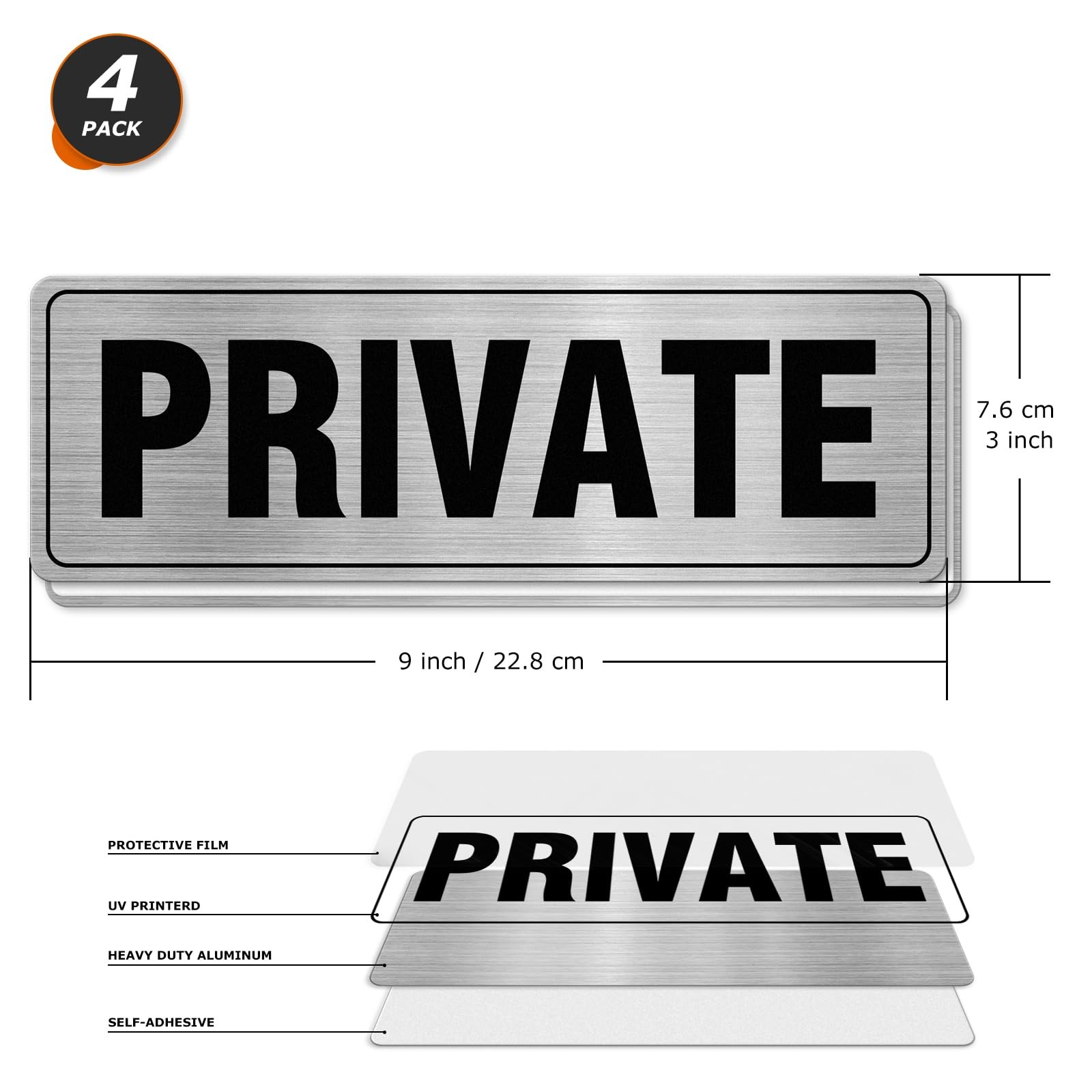 Private Sign Aluminum Silver 9 x 3 Inches Self-Adhesive Waterproof Metal Door…