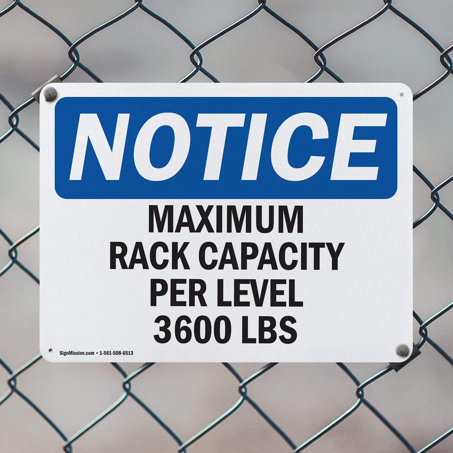 (2 Pack) Maximum Rack Capacity Per Level 3600 Lbs OSHA Notice Sign Decal Metal