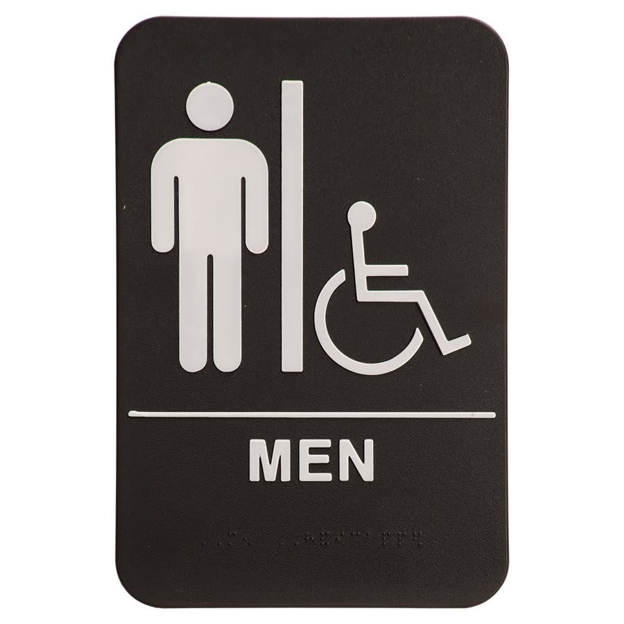 ADA Men Restroom sign Black Accessible w/Braille Adhesive Backing Free Shipping