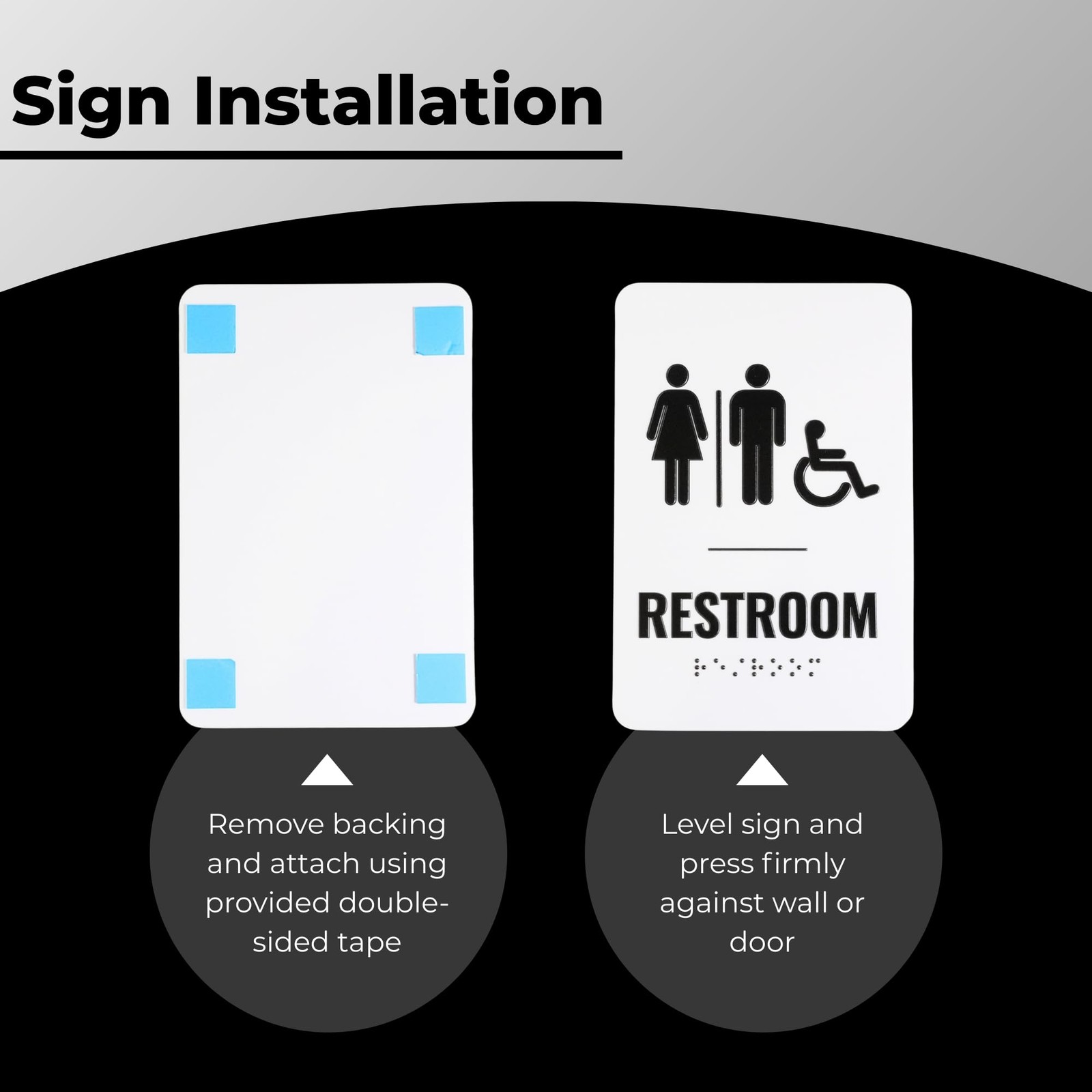 1 PCS 6×9 Inch Black/White Unisex Restroom Sign ADA Braille Bathroom Door Dec