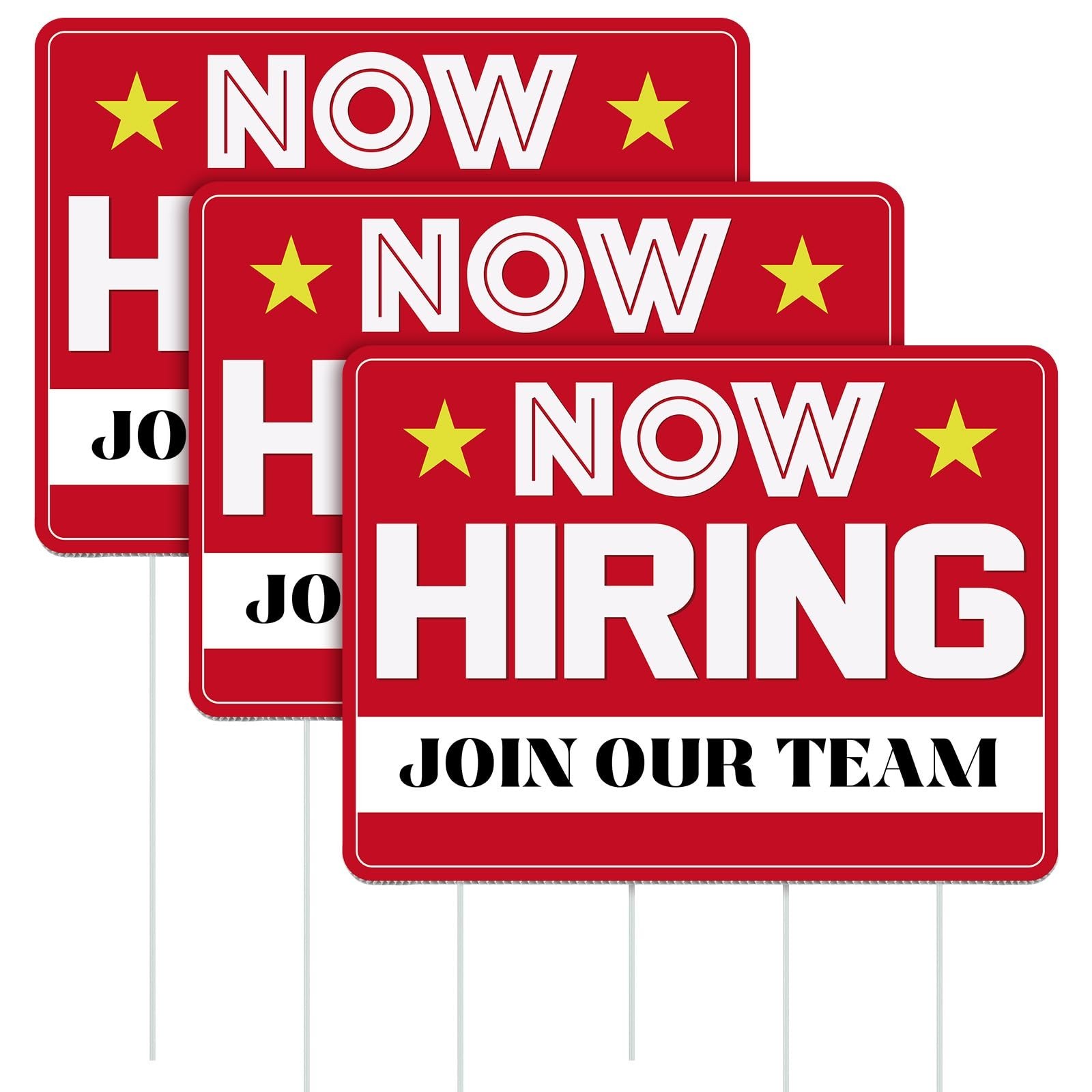 3 Pcs Now Hiring Sign with Stake – 12×16&Prime; Double-Sided Help Wanted Signs for Bus