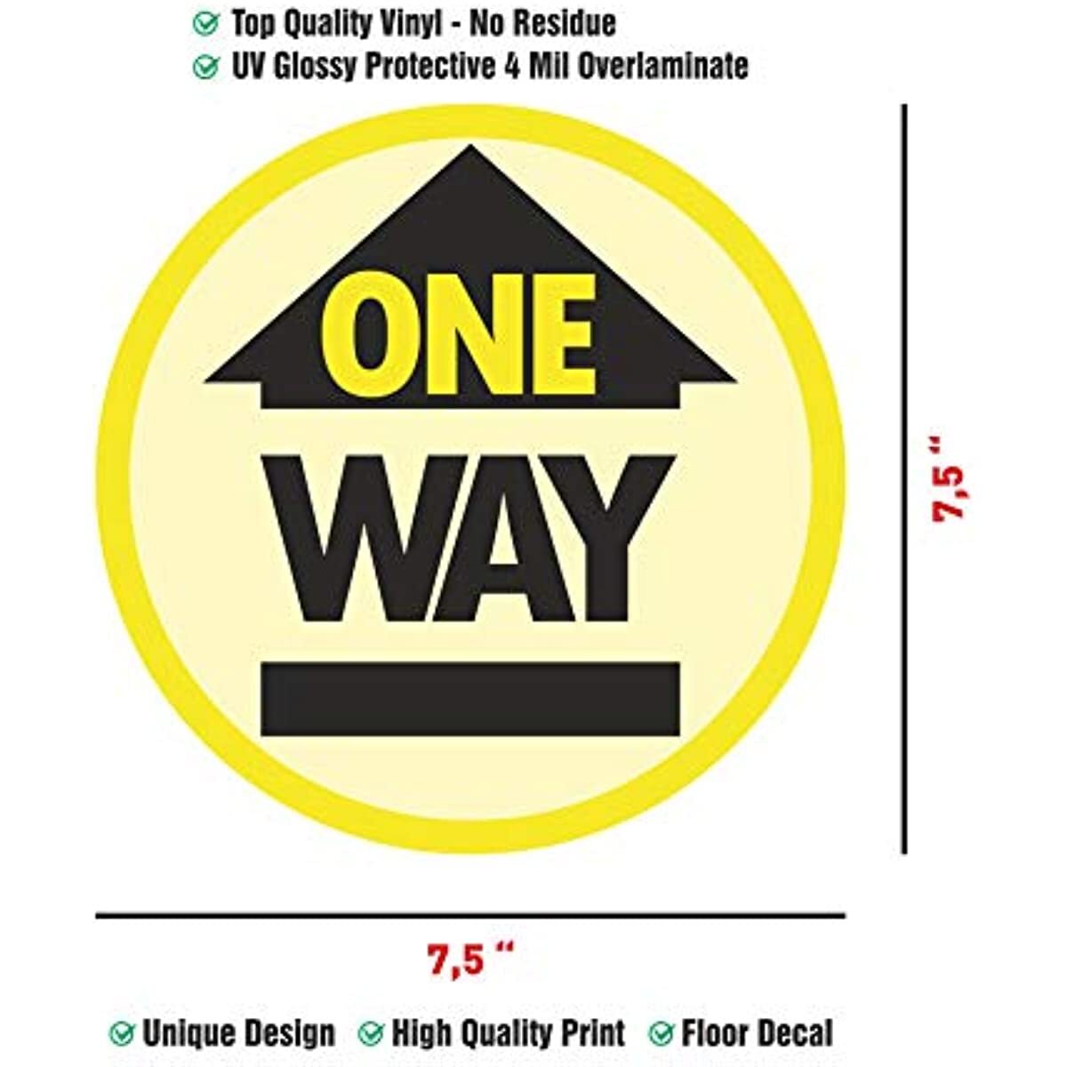 One Way Floor Decals for Social Distancing 10 Decals 7.5&Prime; Round