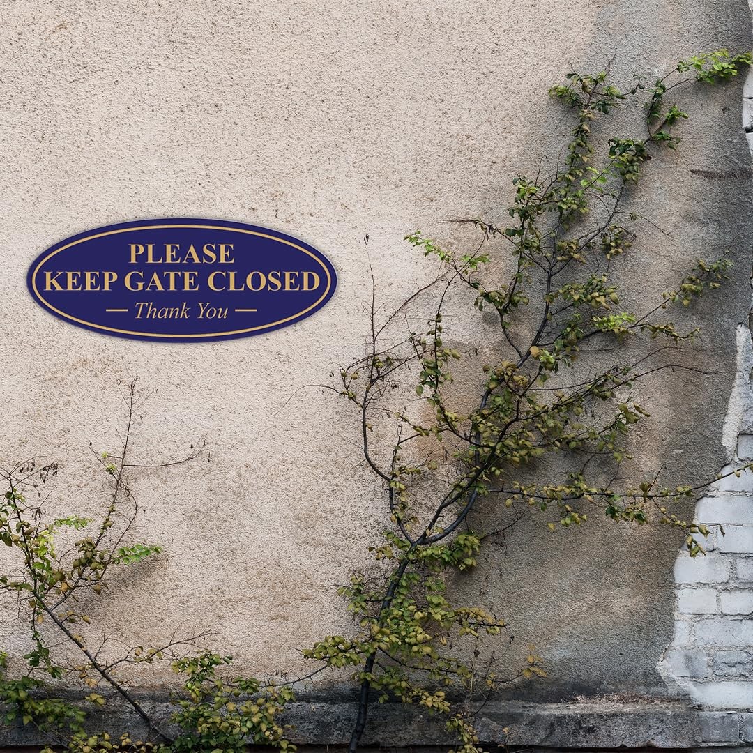 Oval Please Keep Gate Closed Thank You Sign Black Gold Large