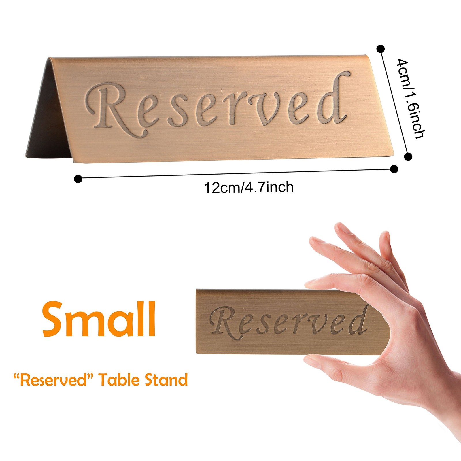 2 PCS 4.7×1.6 Inch Reserved Table Signs Brushed Stainless Steel Copper Double