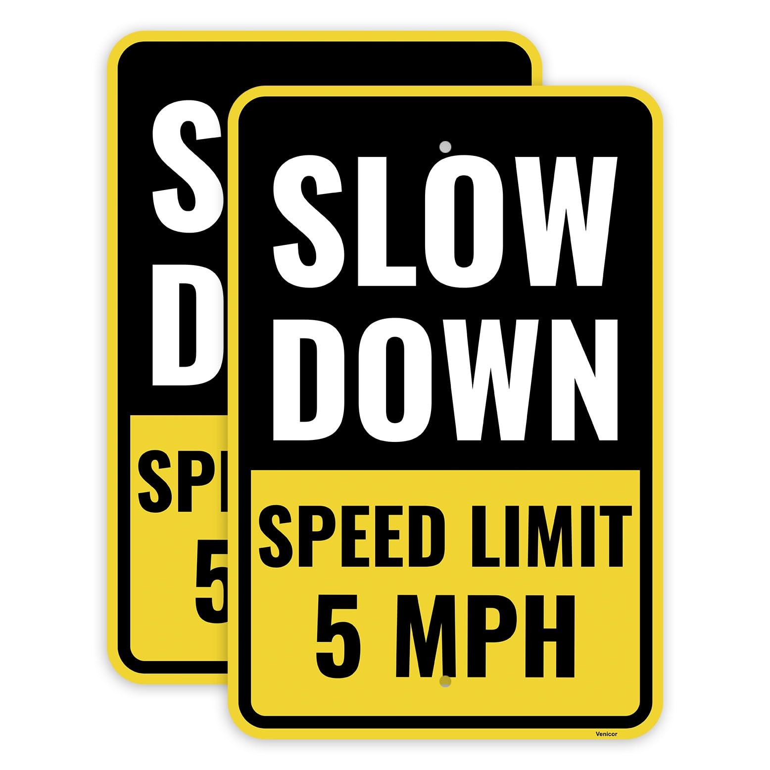 2 Pack 18×12 Inch Slow Down Speed Limit 5MPH Sign Heavy Duty Aluminum Metal Sign