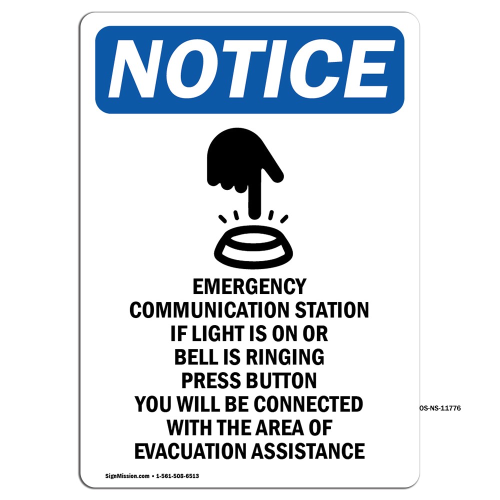 Emergency Communication With Symbol OSHA Notice Sign Metal Plastic Decal