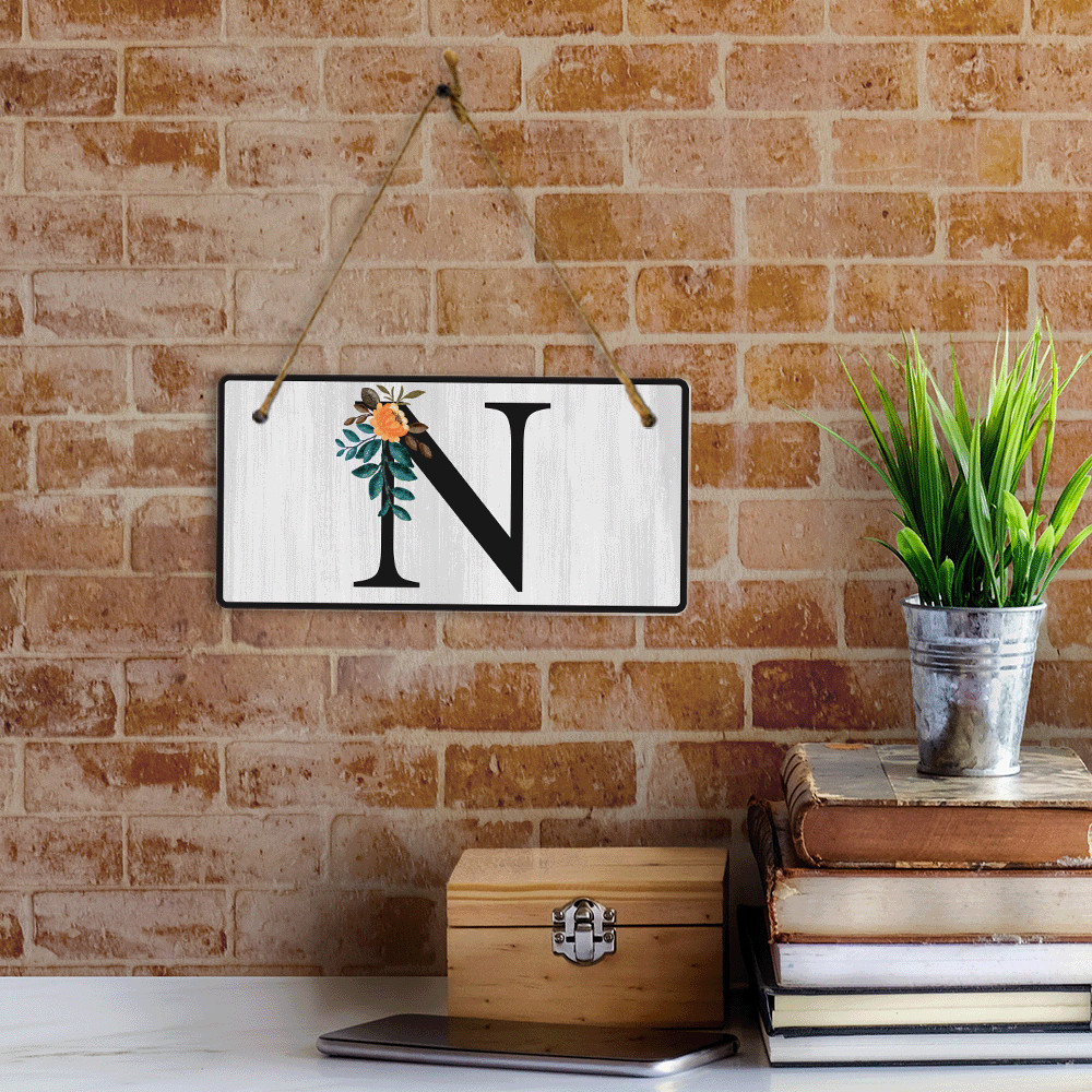 N Flower Decor 5×10 Hanging Wall or Door Sign | Alphabet Letter Room Decoration