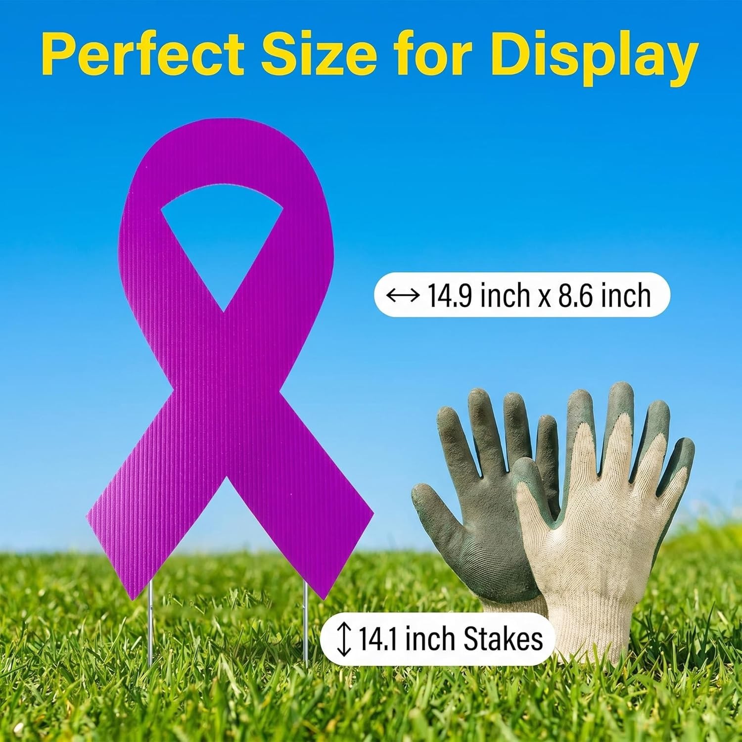 5pcs Large Ribbon Awareness Yard Signs with Metal Stakes 14&Prime; Ribbon Health