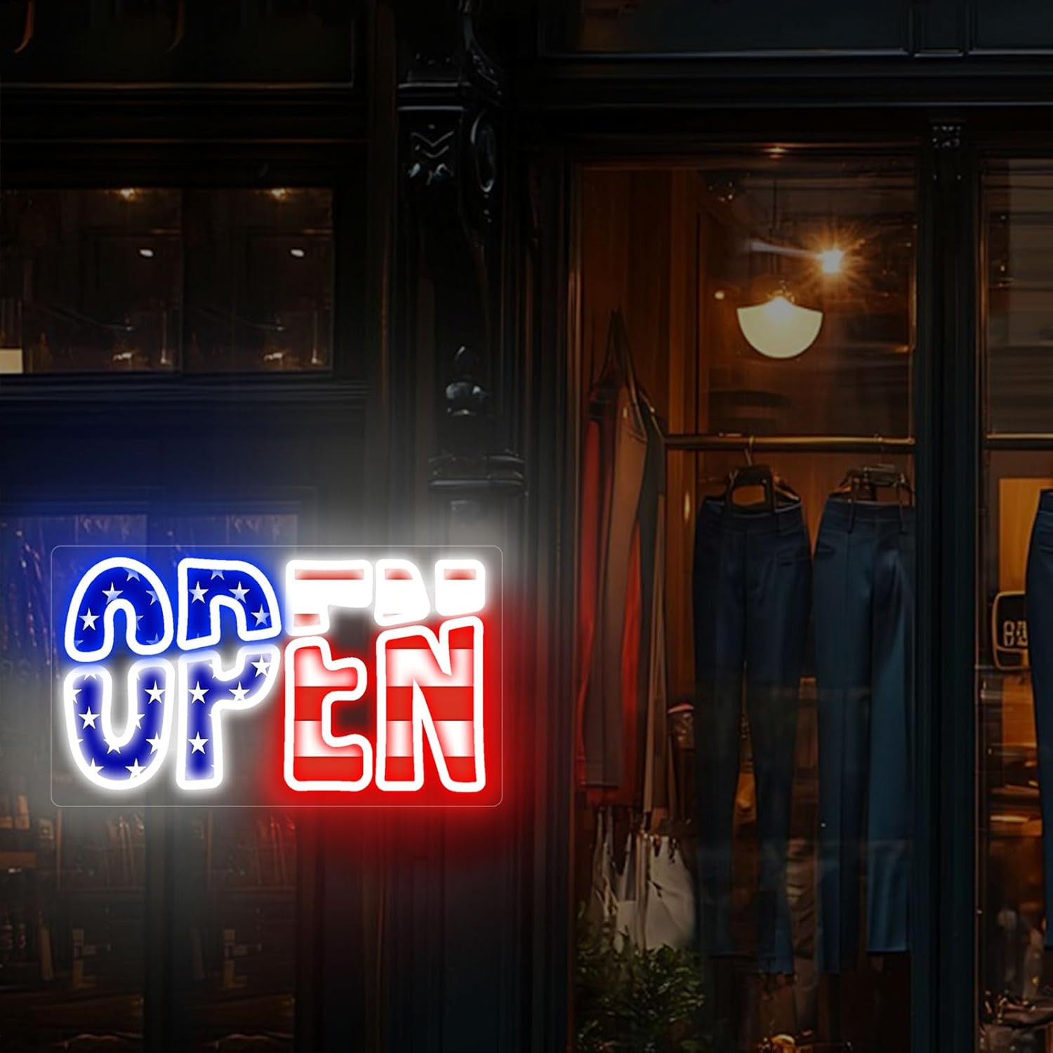 LED Open Sign for Business, USA Flag Ultra Bright Open Light 32 Inch Plug in Lig