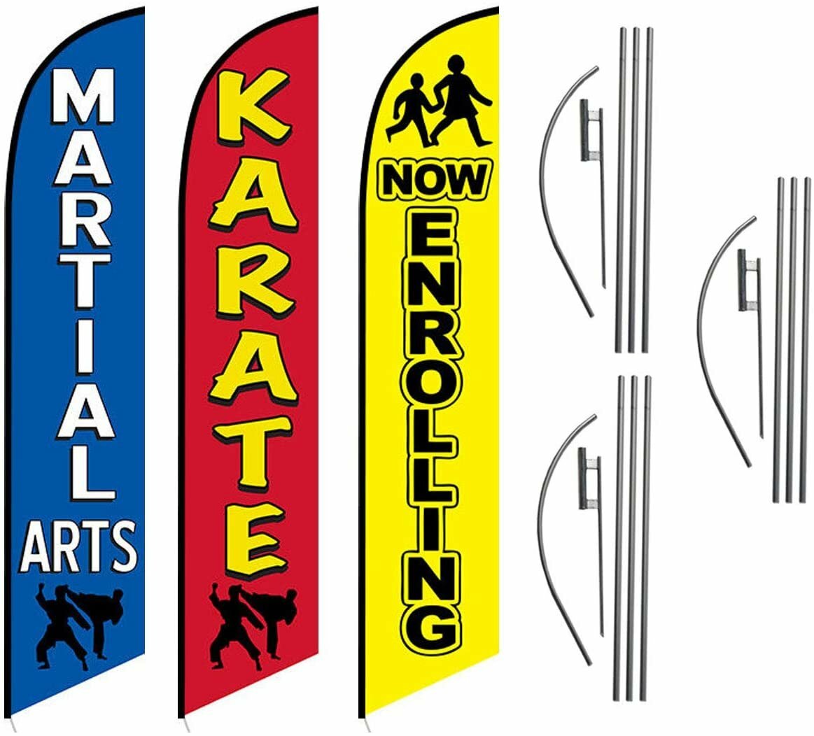 Martial Arts Karate Now Enrolling Pack of 3 Advertising Feather Banner…
